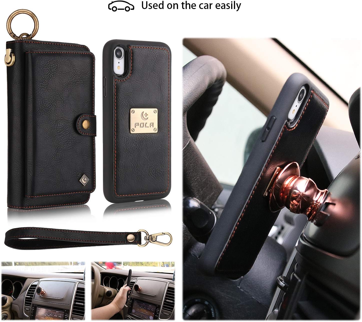 Crazy Clearance XRPow iPhone XR Wallet Case, 2-in-1 Multi-Functional Magnetic Detachable Wallet Zipper Purse Clutch iPhone XR Slim Shock Cover Flip Credit Card Protective Case 6.1 with Wrist Strap - Black