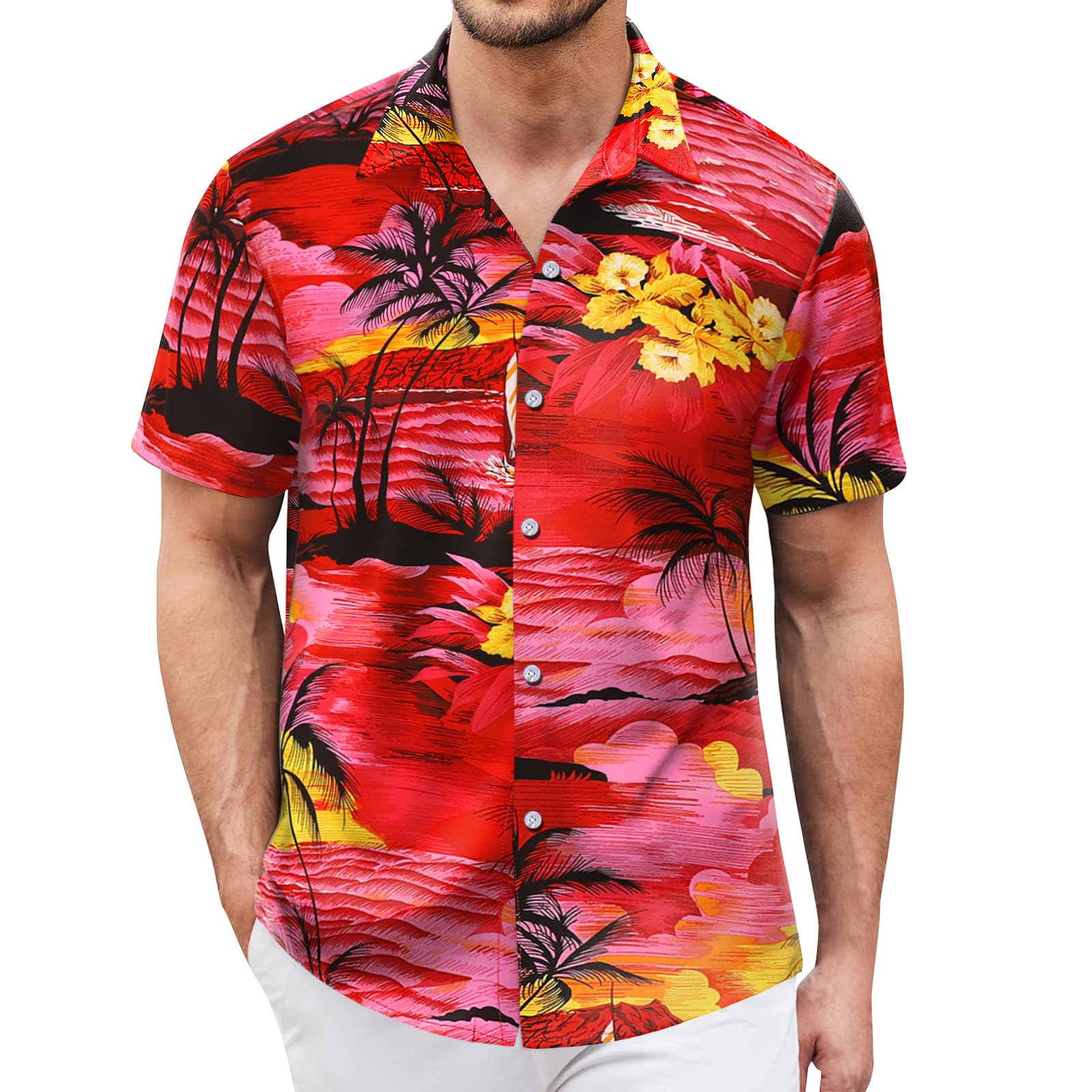 Hawaiian Shirt for Men Short Sleeves Tropical Printed Casual Button Down Summer Beach Floral Shirts