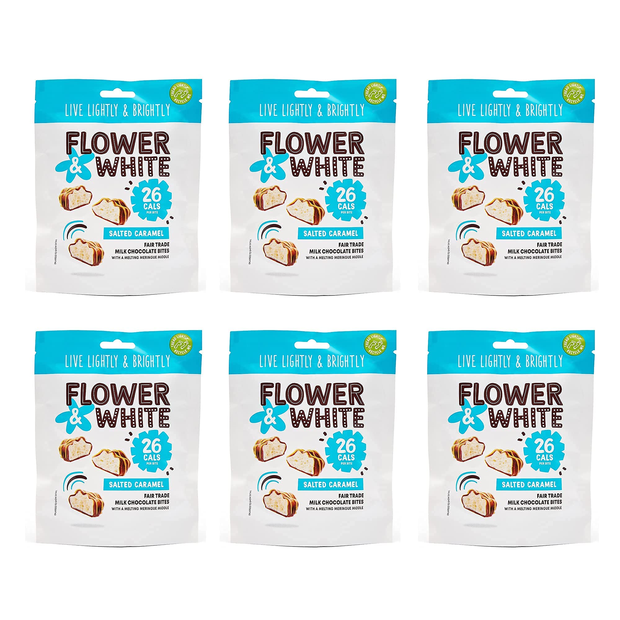 Flower & White Salted Caramel Meringue Bites - Award Winning - 6 x 75g | Low Calorie (19 Cals Per Bite), Vegetarian & Gluten Free, Natural Flavours | 100% Recyclable Packaging | No Additives
