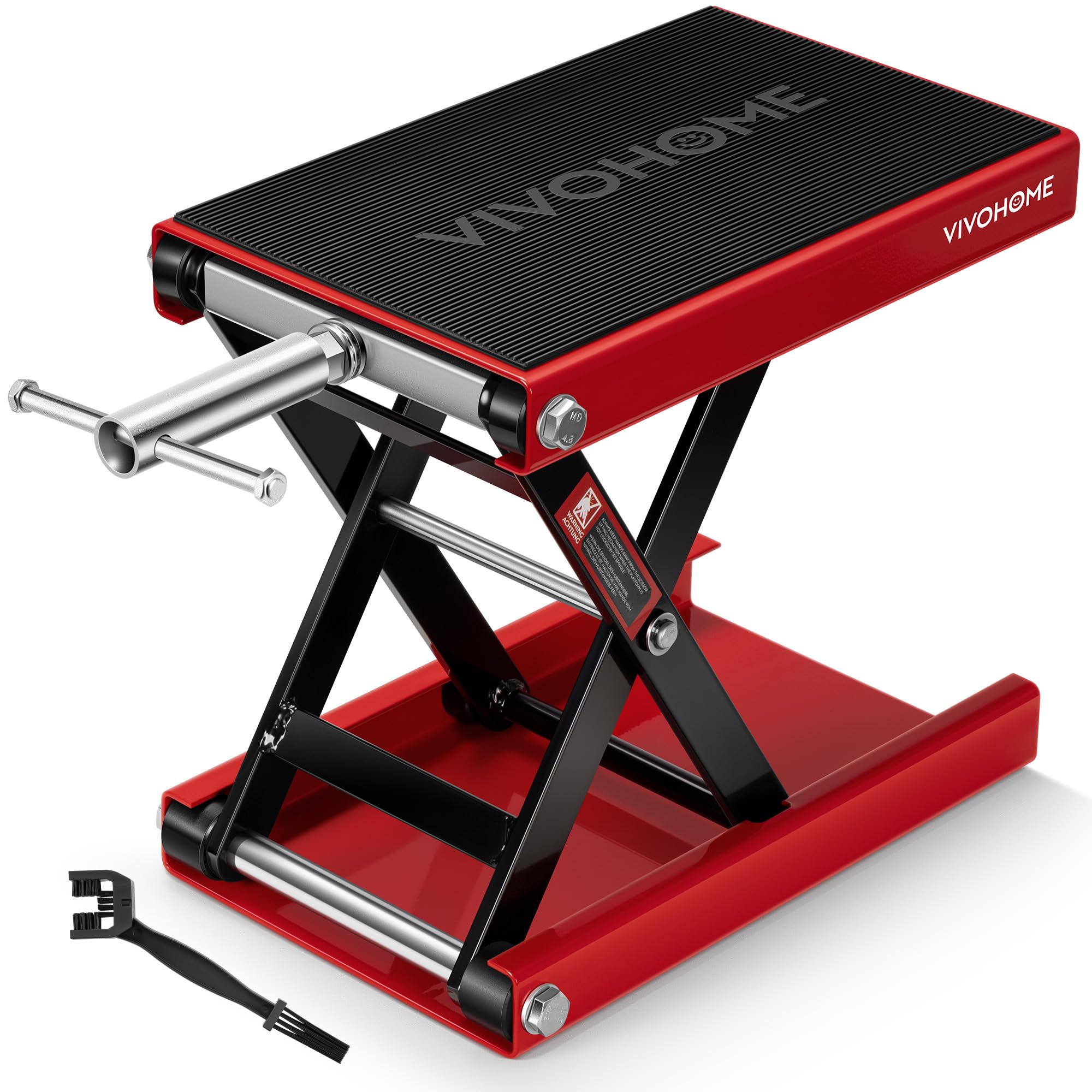 1100 LBS Motorcycle Lift Scissor Jack, Wide Deck Hoist Stand, Height Adjustable Center Stand with Crank, Steel Lift for Cruiser, Dirt Bike, ATV - Red