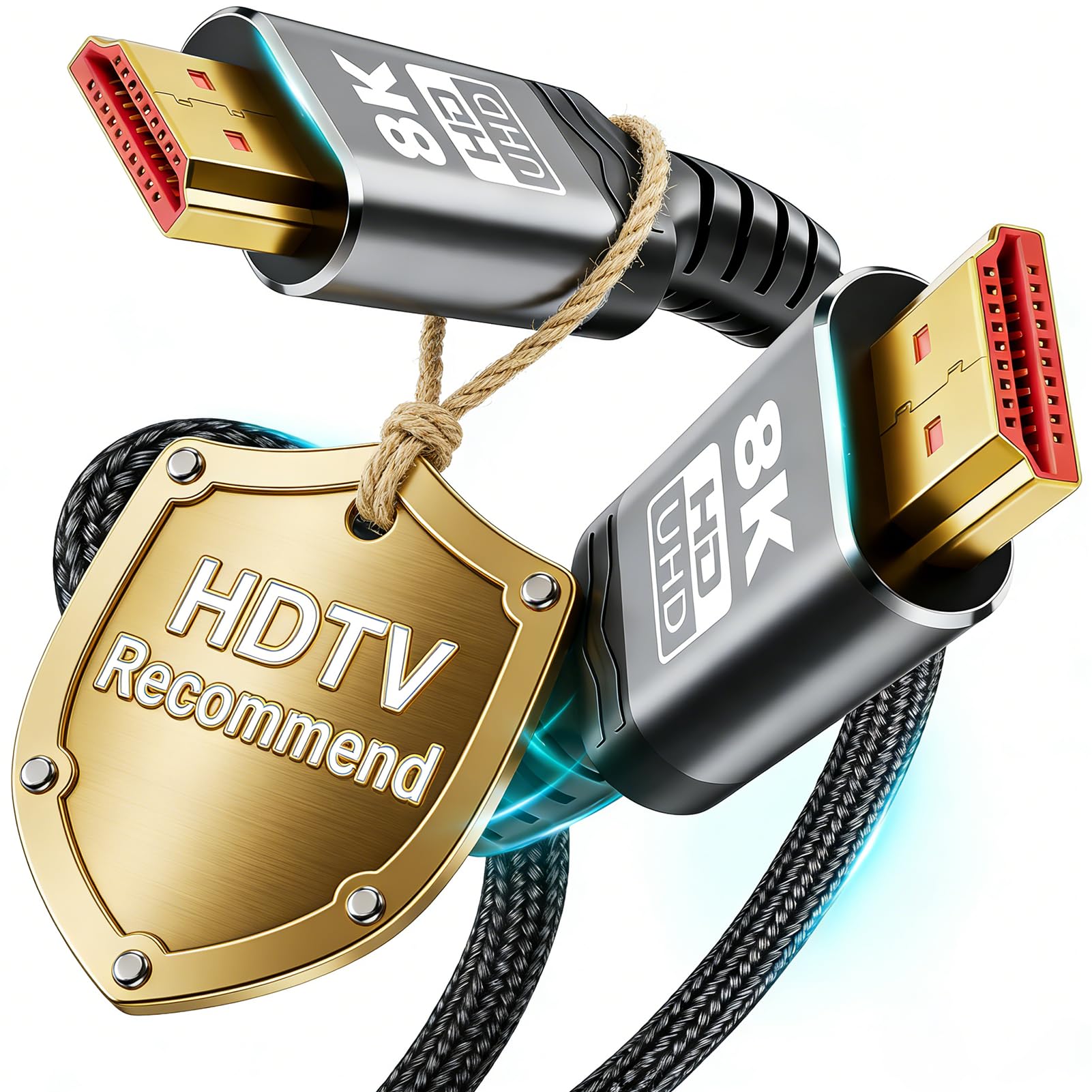 10K 8K HDMI Cable 2.1, Available 1.5FT, 3.3FT, 5FT, 6.6FT, 10FT, 13FT, 16FT, 20FT, 25FT Lengths for Selection,Ultra High Speed HDMI Cable Braided Cord 48Gbps, 8K@60Hz /4K@120Hz (8K-1.5feet)