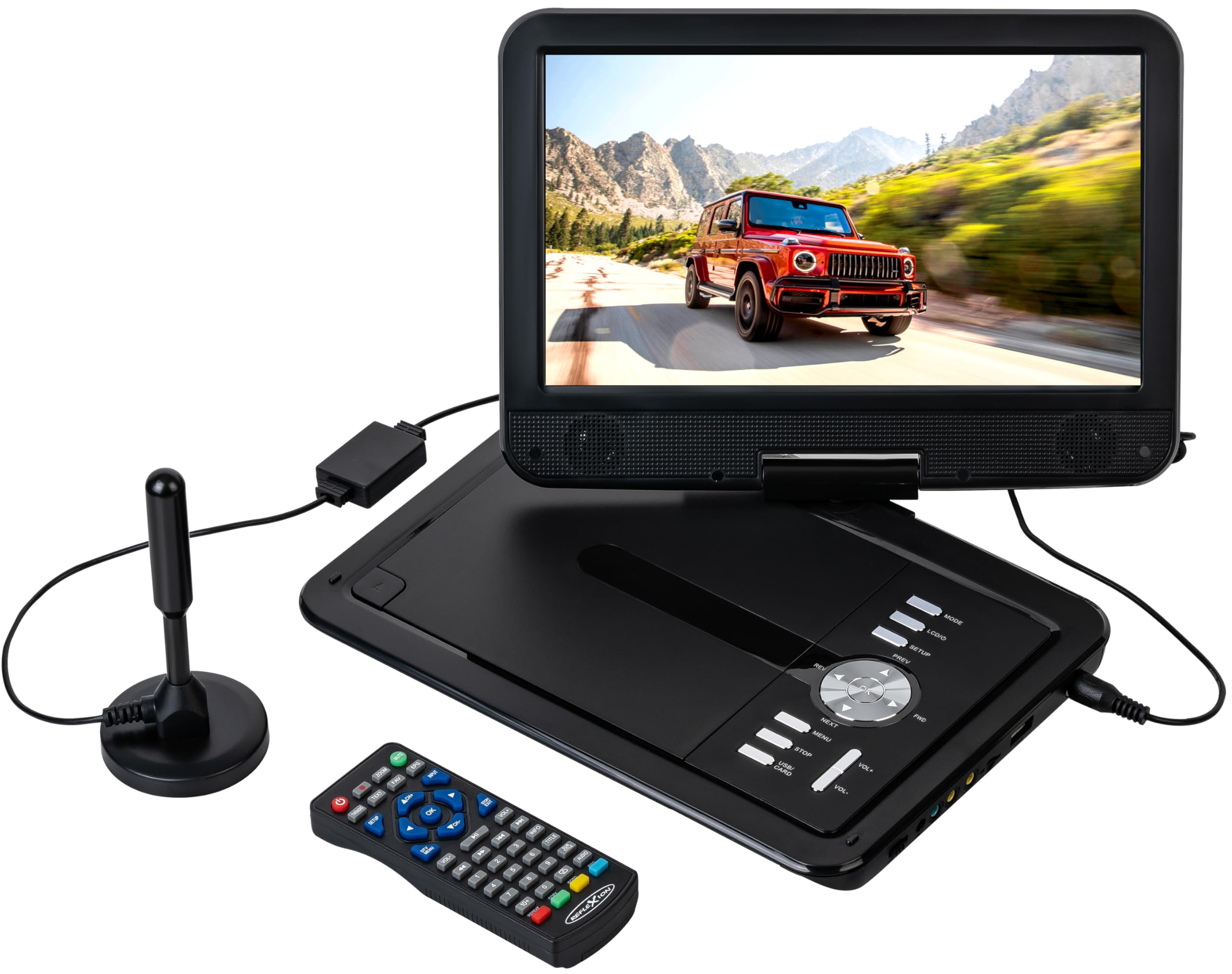 Reflexion DVD1025 - Lettore DVD portatile portatile e DVB-​T2 HD Tuner (TV), schermo TFT/​LCD da 10,​1", batteria integrata, 12 V, registrazione PVR