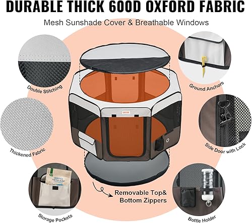 Miniatura 3 de VEVOR Corralito plegable portátil para mascotas, corral para perros y gatos de 46 pulgadas + funda de transporte gratis + cuenco de viaje gratis,