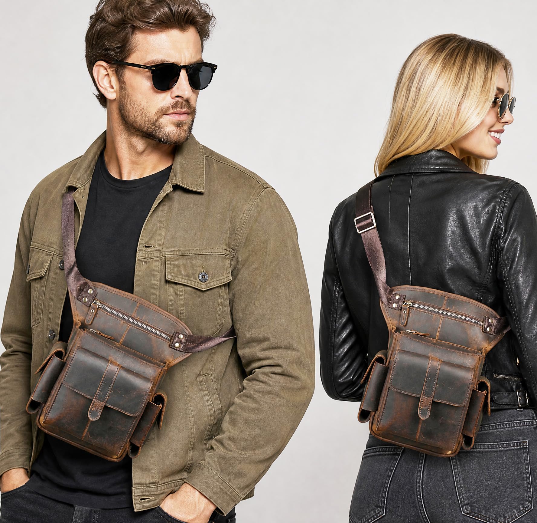 Herren Canvas + Leder Motorrad Reiten Tasche Beinbeutel Beintasche Außenbeintasche Hüfttasche Drop Leg Tasche FB913-5