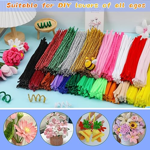 Vista 11 de 100 limpiapipas, limpiapipas para manualidades, creativos para hacer flores, tallos de chenilla, limpiadores de tuberías, flores, suministros
