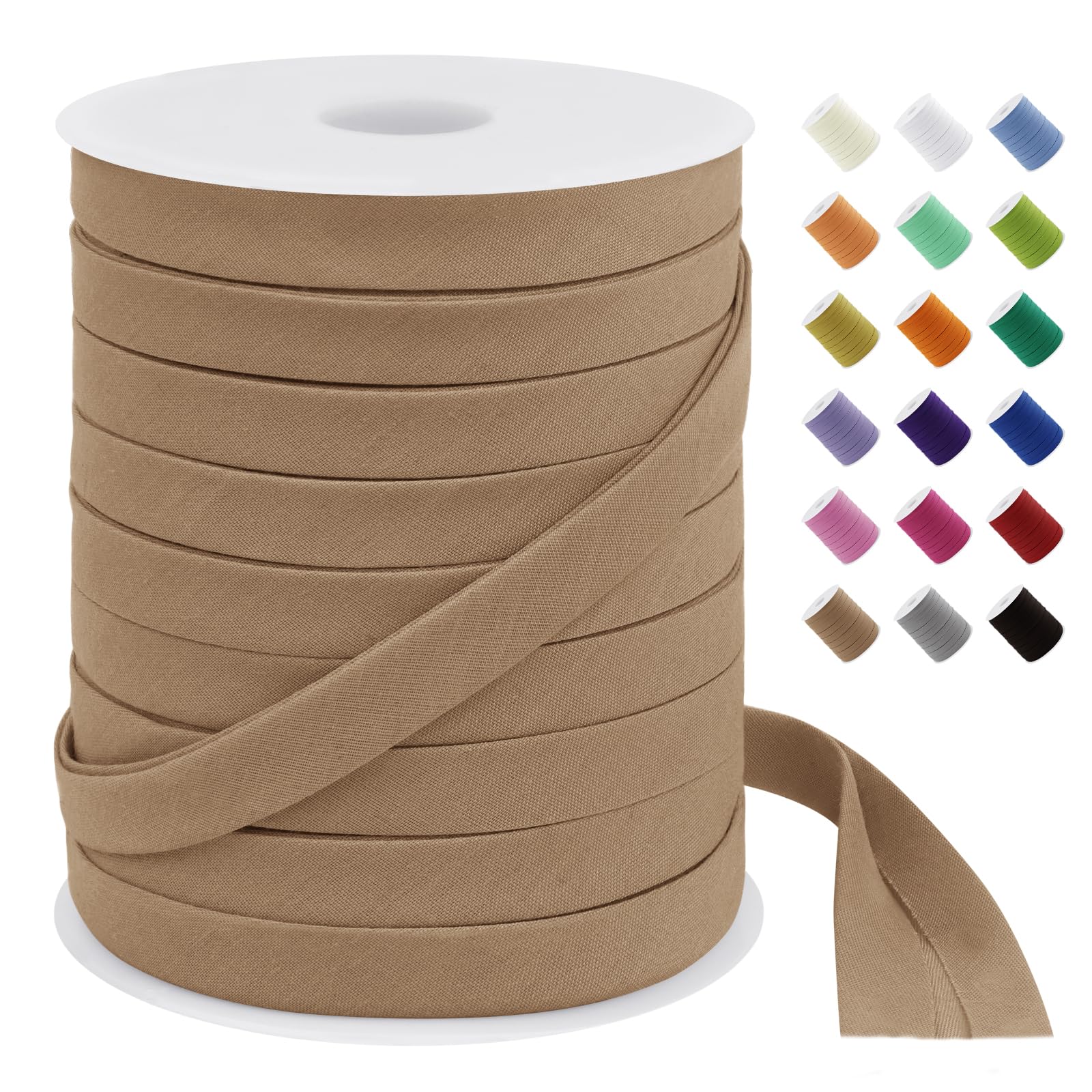 LEREATI Bias Binding Tape for Sewing 12mm x 50m, Khaki Bias Tape Double Fold, Polyester Tape for Seaming, Hemming, Piping, Quilting, Upholstery Trim