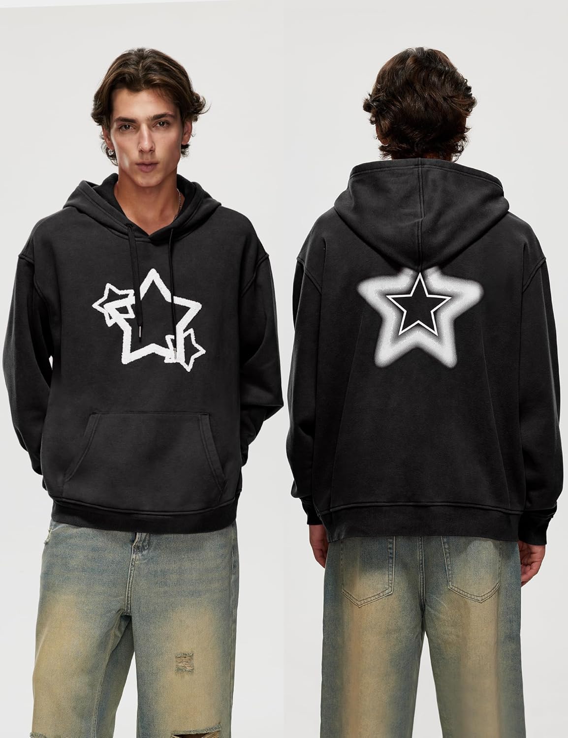 Womens Mens Hoodies Oversized Star Y2k Hoodie Acid Wash Sweatshirts Graphic Vintage Sweatshirt Streetwear Couple - Image 2