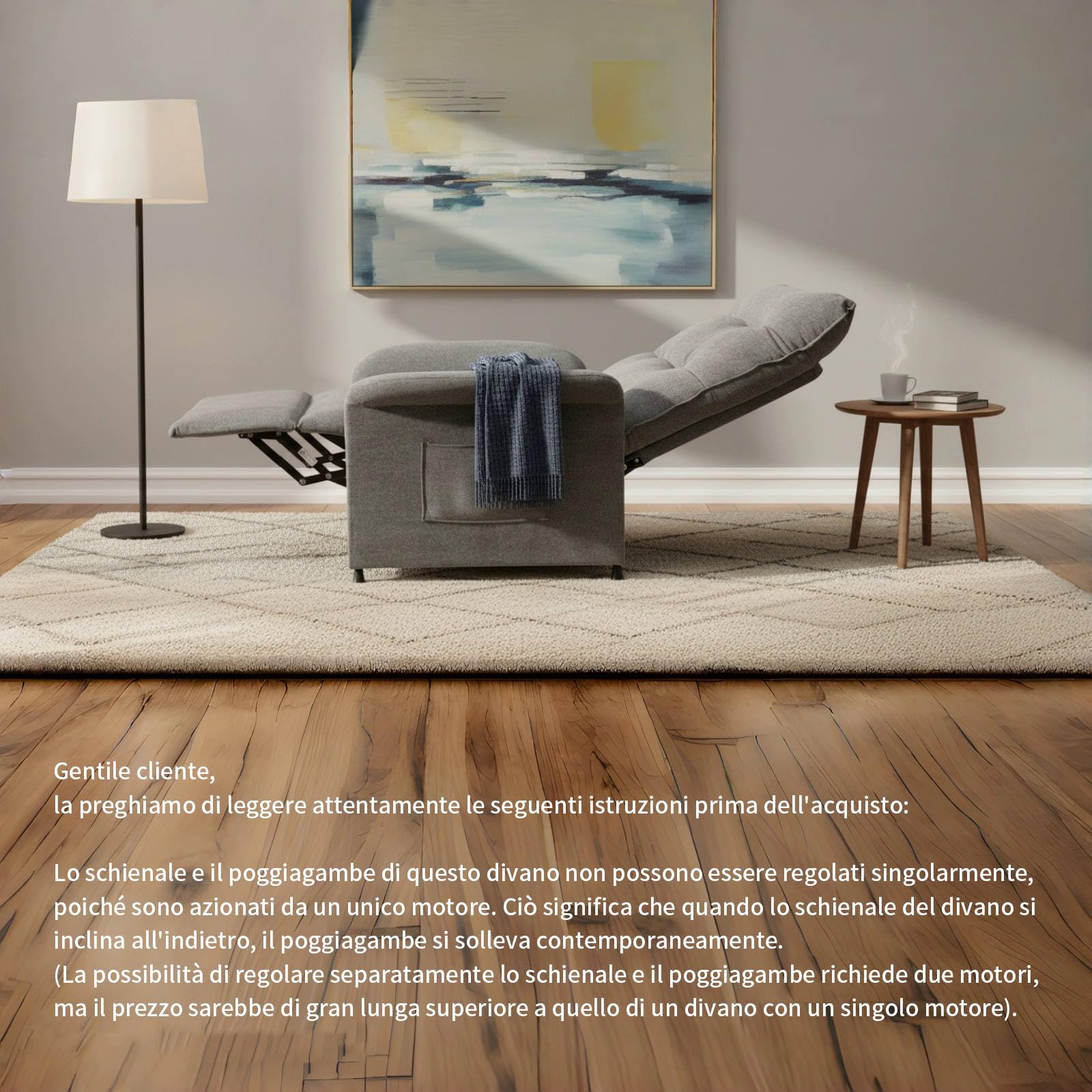 SOSINYA Poltrona Relax Elettrica Premium, Comfort Totale con Schienale Reclinabile 105°-155°, Tessuto Traspirante e Resistente, Tasche Laterali Salvaspazio, Perfetta per Soggiorno, Camera o Relax (1)