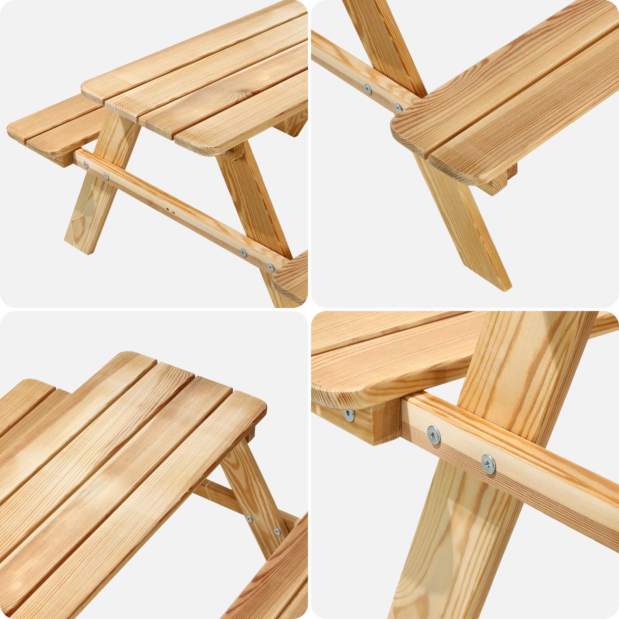 KADAX Mesa de picnic infantil con bancos y sillas de madera, muebles para pícnic, juego de picnic para jardín, conjunto de asientos infantiles (natural)