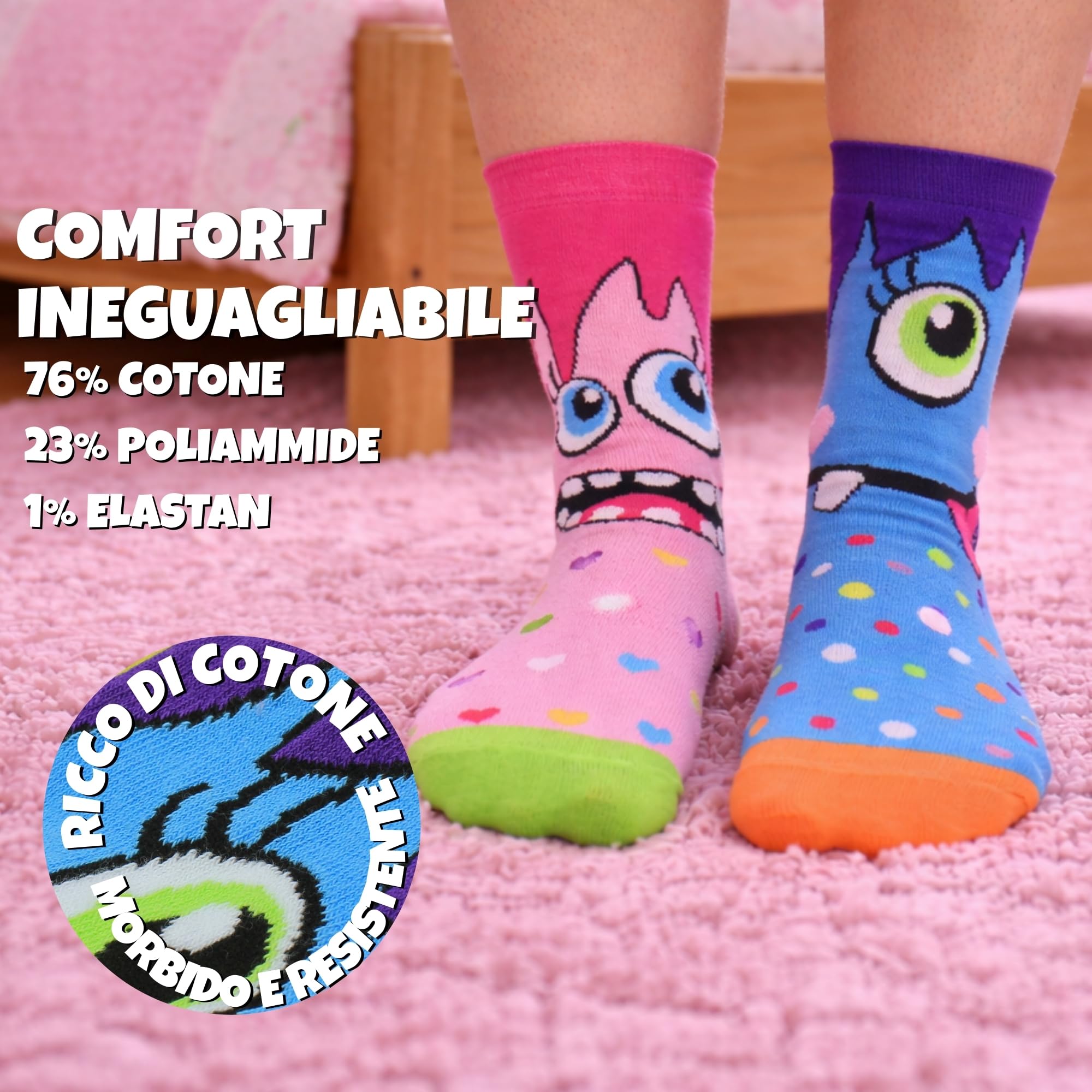 United Oddsocks – Miss Mashers – Confezione da 6 calzini per ragazze, misure 30.5-38.5.