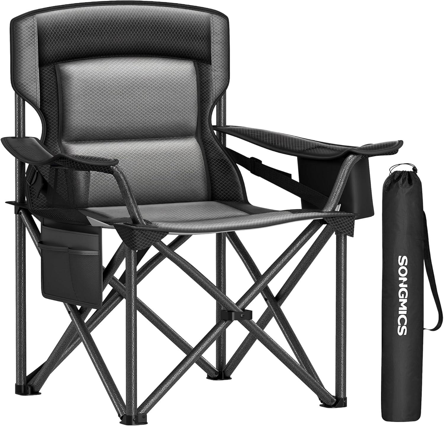 SONGMICS Oversized Lumbar Support Camping Chair, Heavy-Duty Outdoor Folding Chair Comfortable, Padded, Glamping, Cooler Bag, Weight Capacity 450 lb, Harbor Blue UGCB066Q01