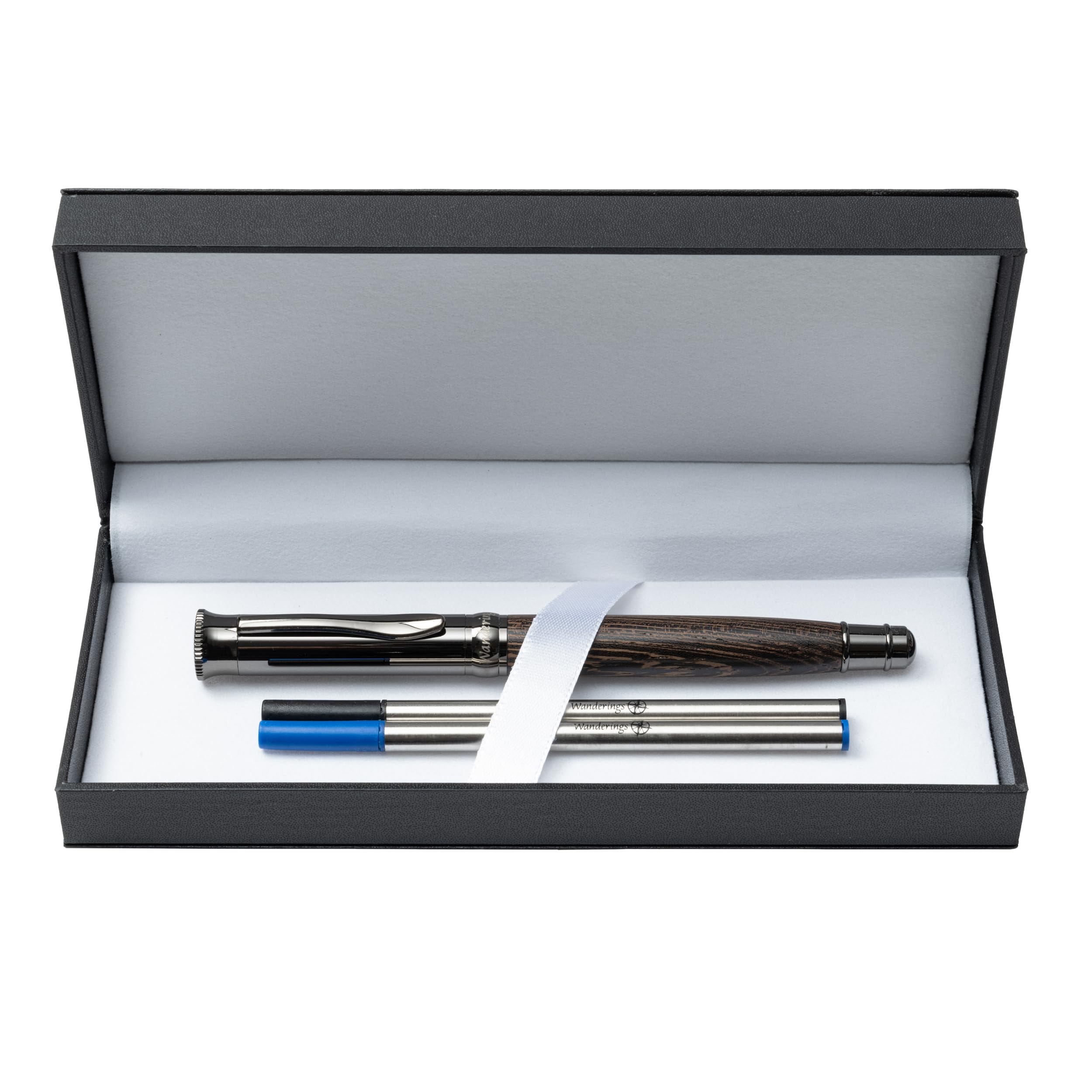 WANDERINGS Rollerball Pen with German Ink Beautifully Balanced for a Smooth Writing Experience - Gunmetal and Real Wood Barrel - Includes 2 Schmidt Refills in a Giftable Presentation Case - Image 2