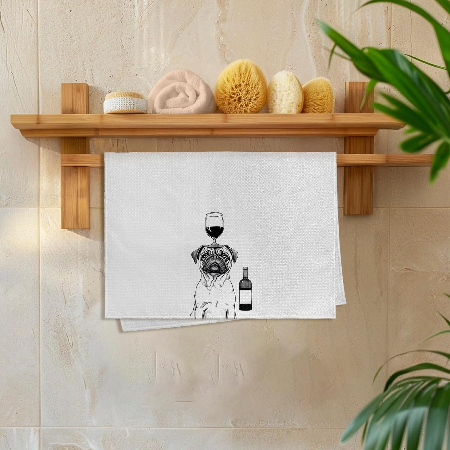 Funny Pug Dog Gifts Wine Kitchen Towels, Pug Dish Tea Towels for Kitchen Bars Decor, Pugs Dog Lovers Wine Drinkers Gifts Decorative Hand Towel for Bathroom Dining Room, 16x24 Inch - Image 6