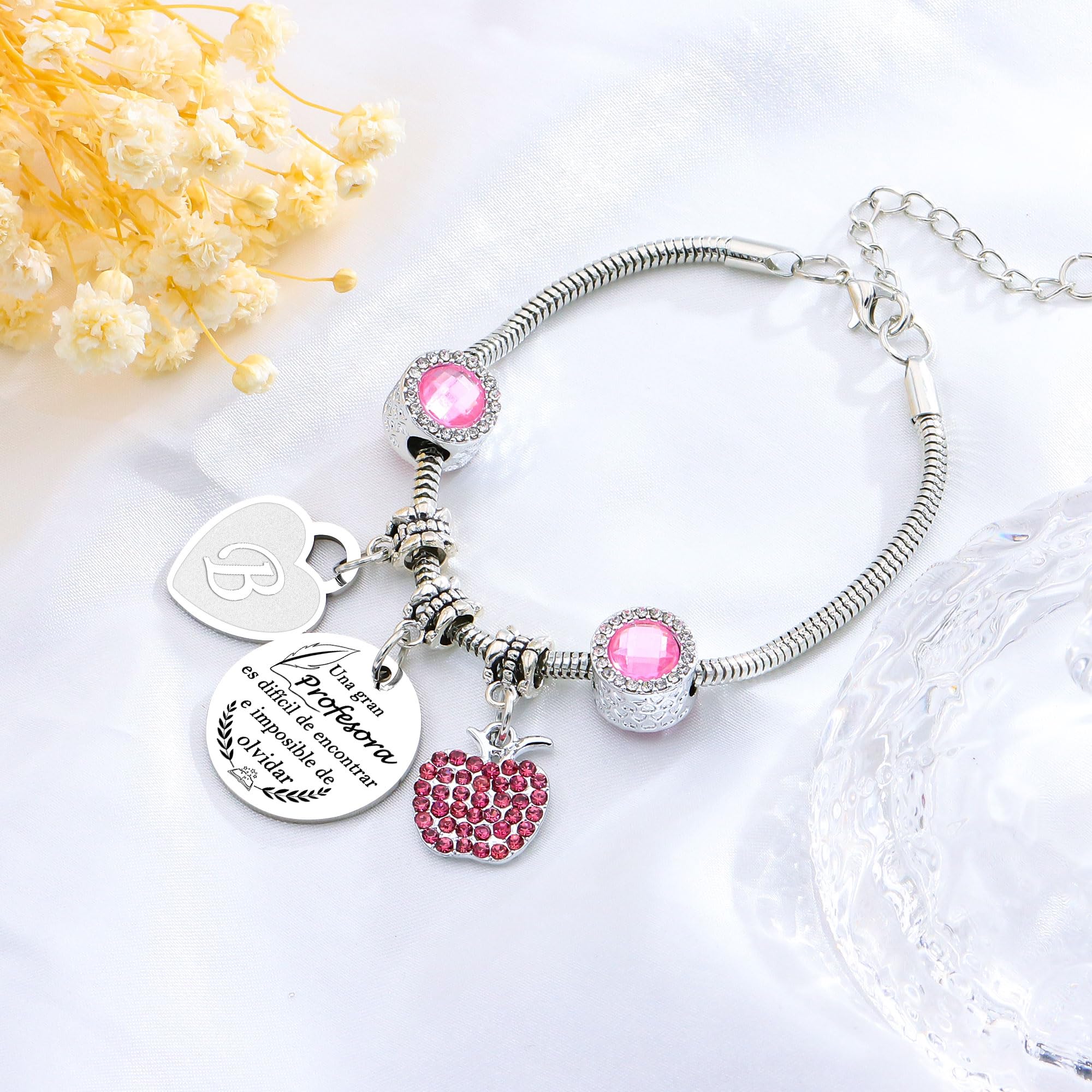 Pulsera con Iniciales para Profesoras Regalo para el Día del Maestro Pulsera Mujer, Regalo Inolvidable en Cumpleaños y Graduaciones y como Muestra de Gratitud Hacia las Maestras