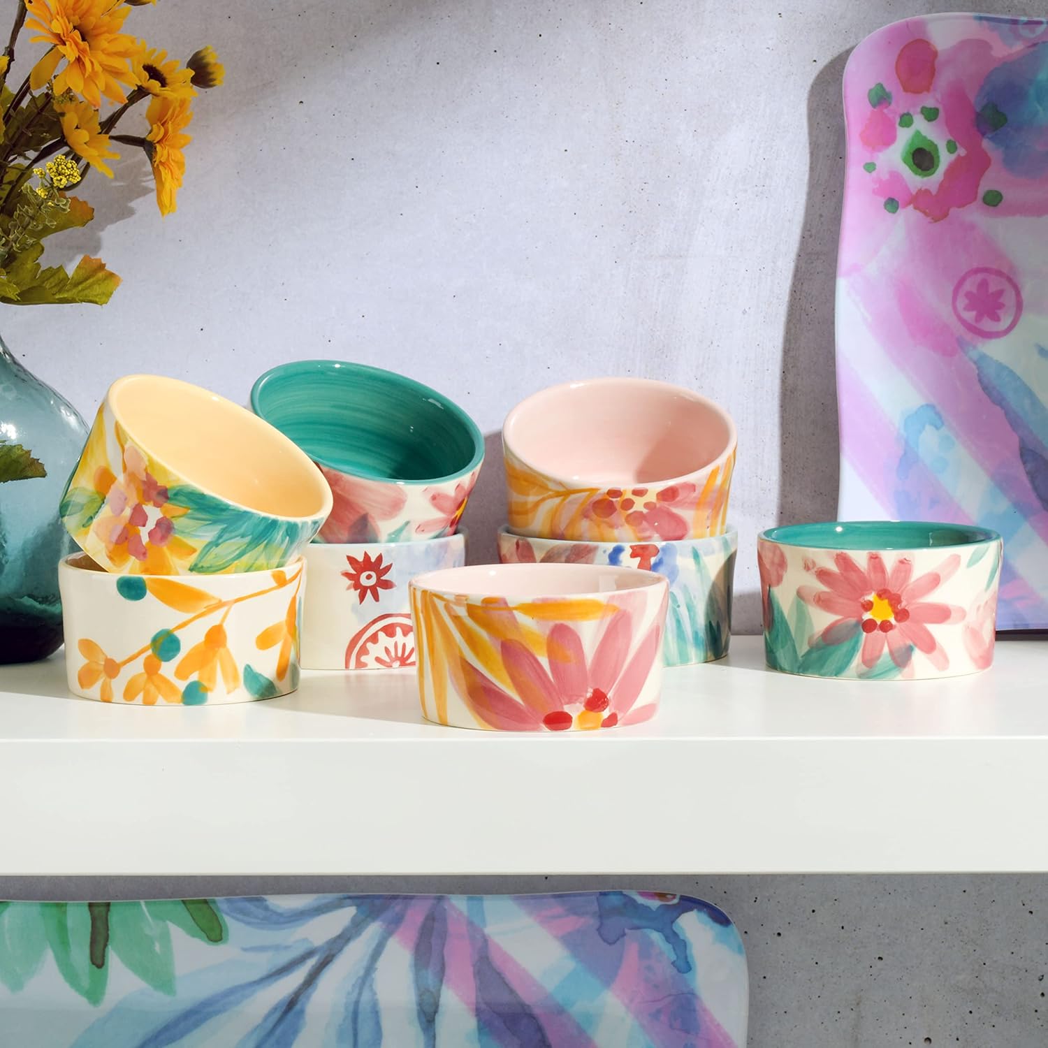 Spice by Tia Mowry Goji Blossom 8-Piece Hand-Painted Ramekin Set: Home & Kitchen