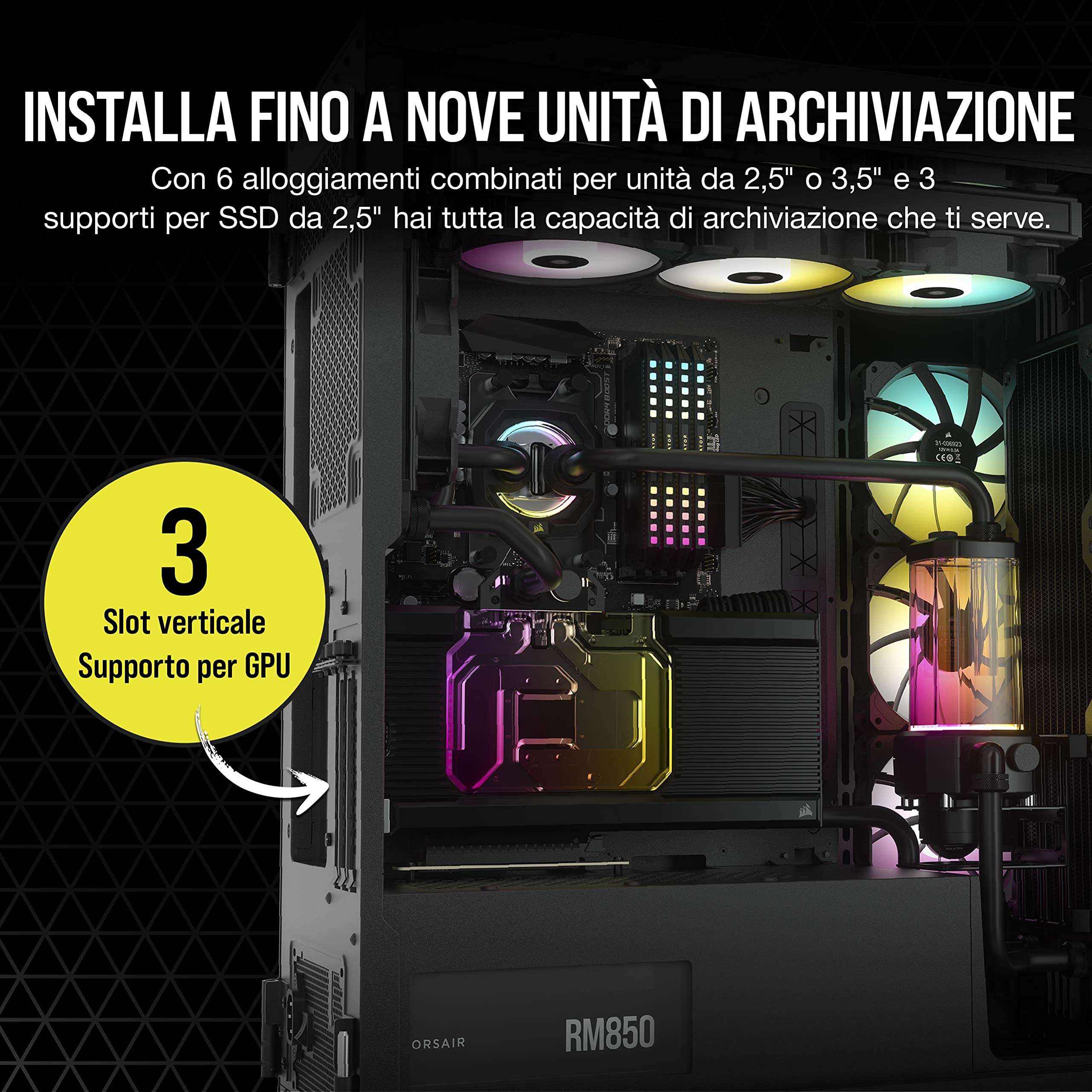 Corsair iCUE 7000X RGB Case per PC Intelligente ATX Full-Tower, Tre Pannelli in Vetro Temperato, Quattro Ventole RGB da 140 mm Incluse, Generoso Spazio Interno, Nero