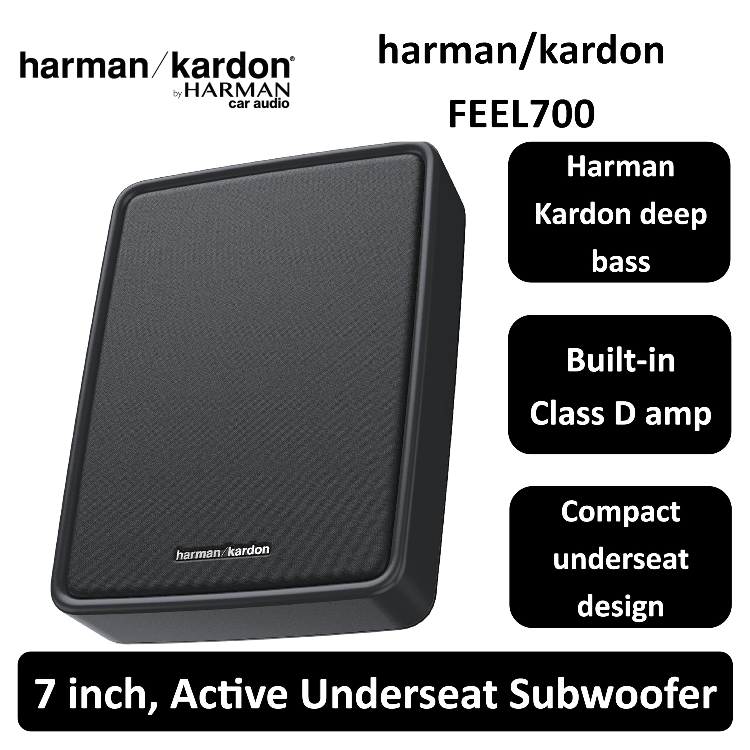 Harman Kardon Feel 700 Subwoofer Auto Attivo Sottosedile, Mini Bass Box Amplificato, Bassi Profondi, Design Slim Ultra Compatto