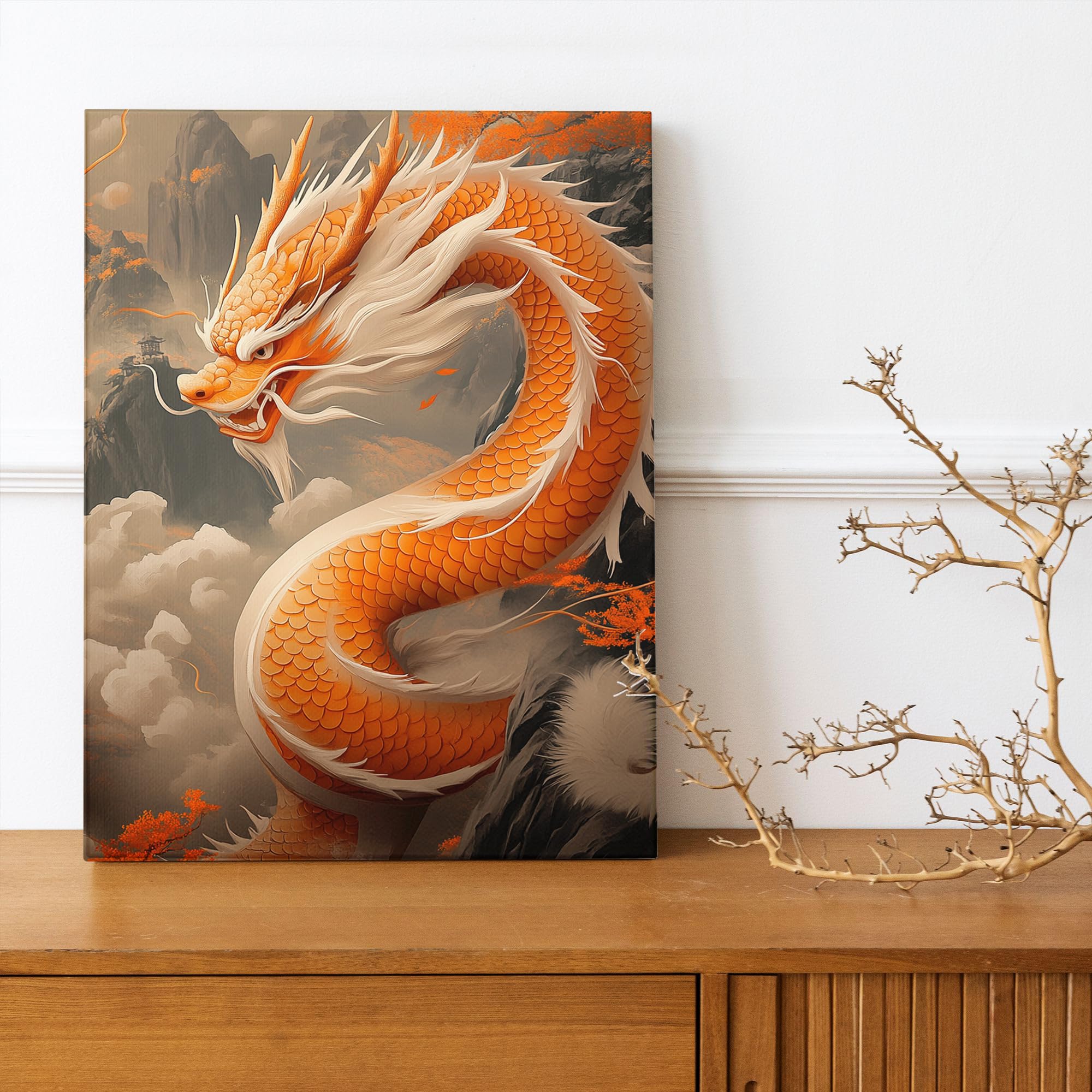 Amazon.com: Elegant Orange Dragon Canvas Wall Art, Asian Inspired