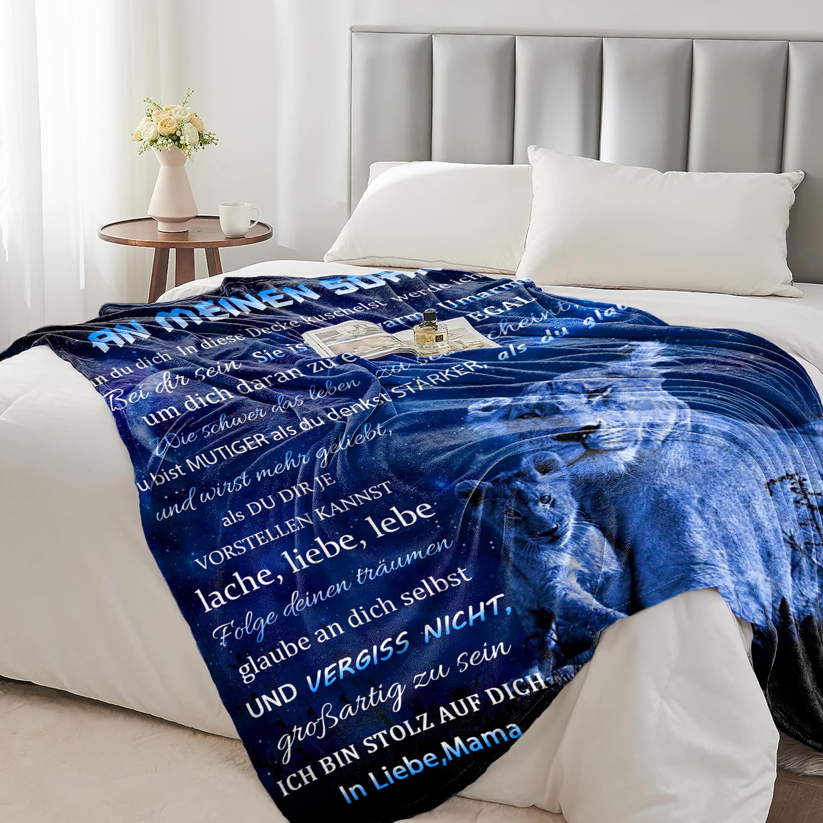 Personalisierte Kuscheldecke 'Von Mama An Sohn' – 150x200 Cm, Flanell Mikrofaser, Mit Lieber Botschaft