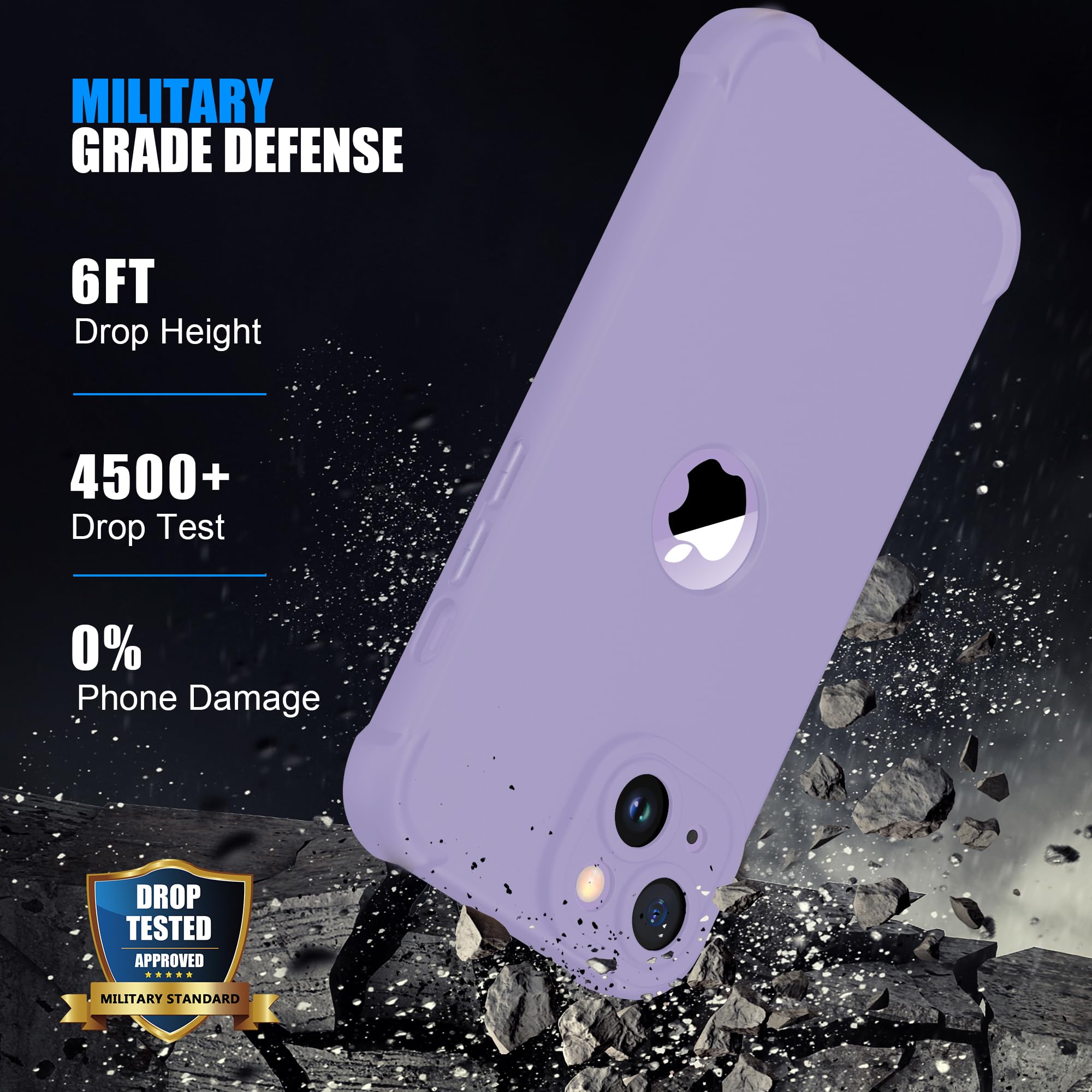 ORETECH Compatibile con Cover iPhone 14, Custodia iPhone 14 con [ 2 x Pellicola Protettiva Vetro Temperato] 2 in 1 Ultra Sottile Antiurto Hard PC Silicone Anti Graffio Cover per iphone 14 - Lillà - Vista 6