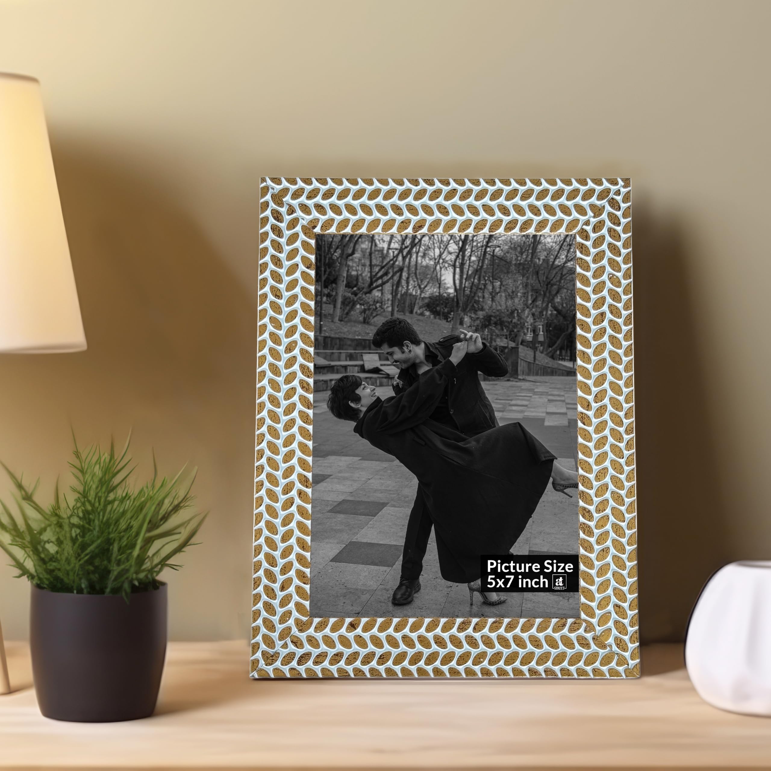Art Street Engineered Textured Wood Designed Gold and White Photo Frame Table & Wall Mount Home Decor, Office Desk, Bedroom & Living Room Size (5x7 inch) (B0D66PY2K2) Amazon Price History, Amazon Price Tracker