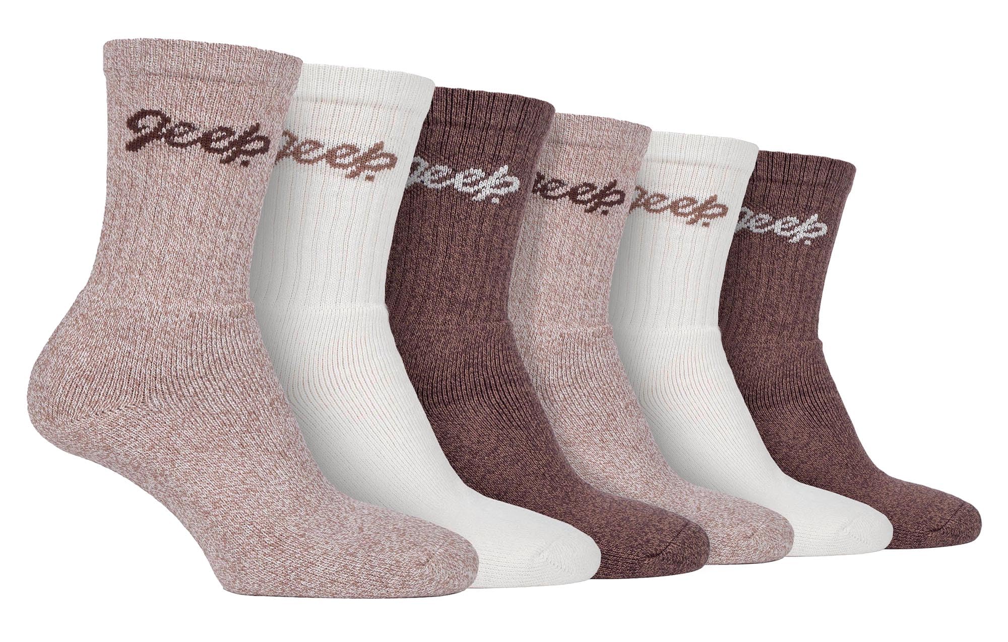 Jeep Womens 6 Pack Hiking Boot Socks Ladies Ribbed Cotton Socks for Outdoors (4-8, Tan/Cream)