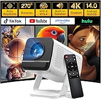 WEMI Mini Portable Projector: Android 14 WiFi 6 Bluetooth 5.4, 1080P/4K Support, Auto Keystone, 270° Rotation - Netflix YouTube Ready