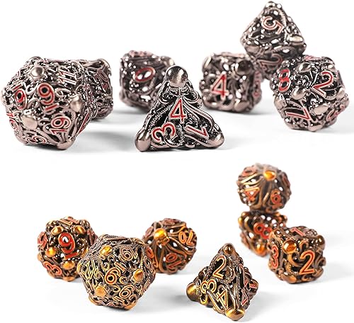Miniatura 9 de AncientDeer - Juego de 7 dados de metal D&D, juego único de dados de metal DND con patrón de dragón, utilizado para juegos de rol de Calabozos y