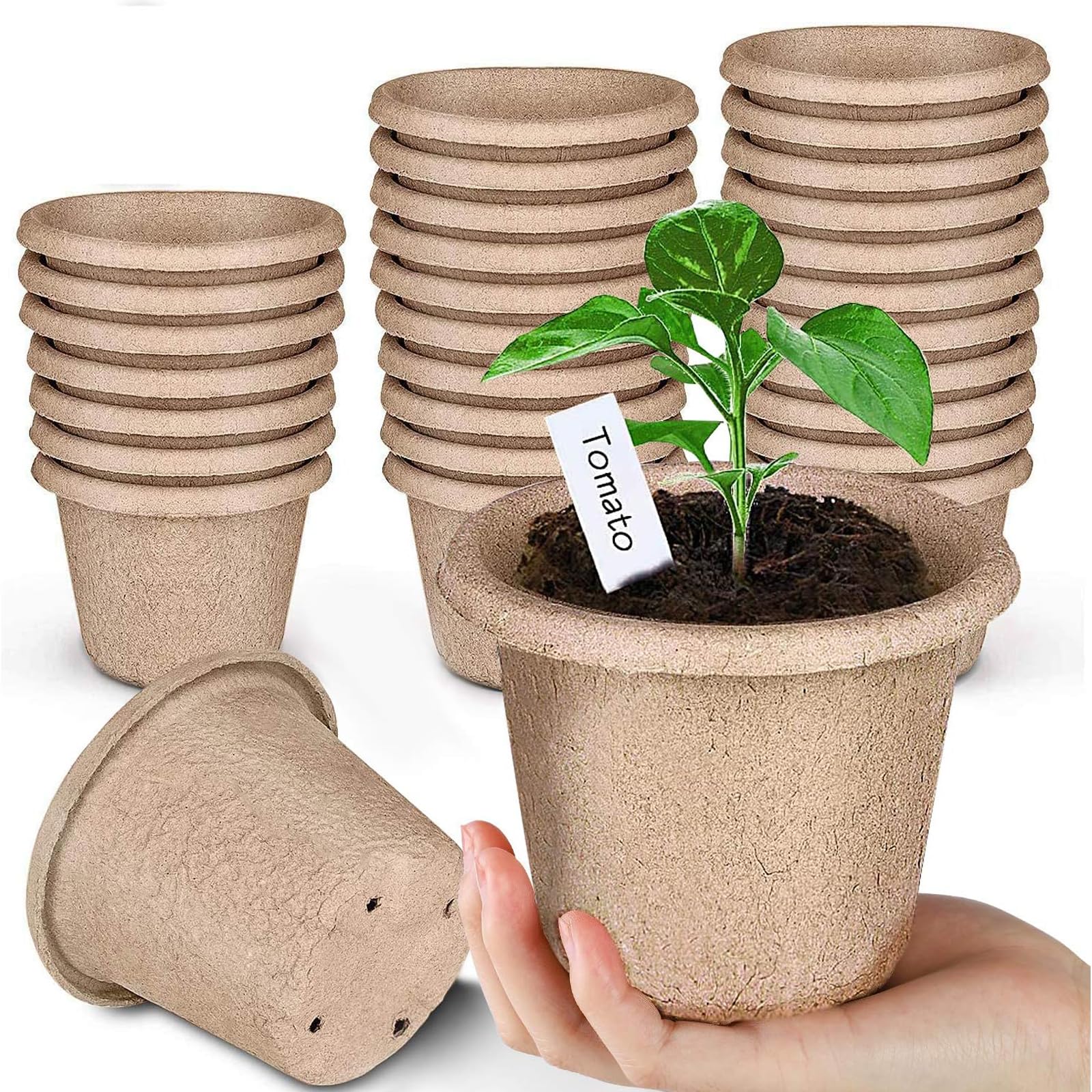 30 pcs 11 cm Vasi per Piantine di semi Biodegradabili Pentole di torba Ecologiche Semina Germinazione Della Piantina Giardino (20 Pennarelli in Plastica 2 Attrezzi per Piantare)