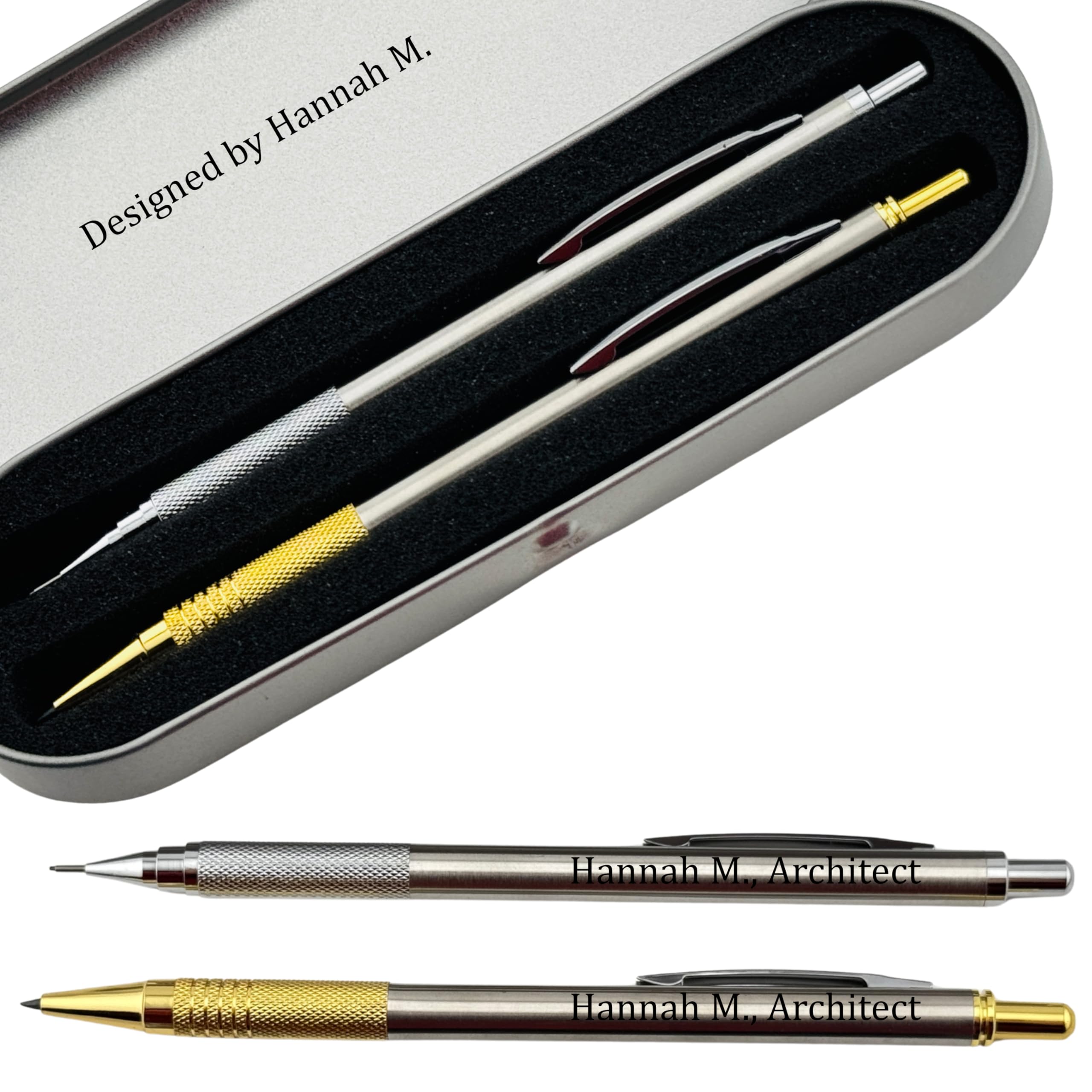 Custom Engraved Mechanical Pencil Set – Personalized 0.7mm & 2.0mm Refillable Drafting Tools – Gift for Architects, Engineers, Students, Designers, Graduation (Pencils Set Engraved)