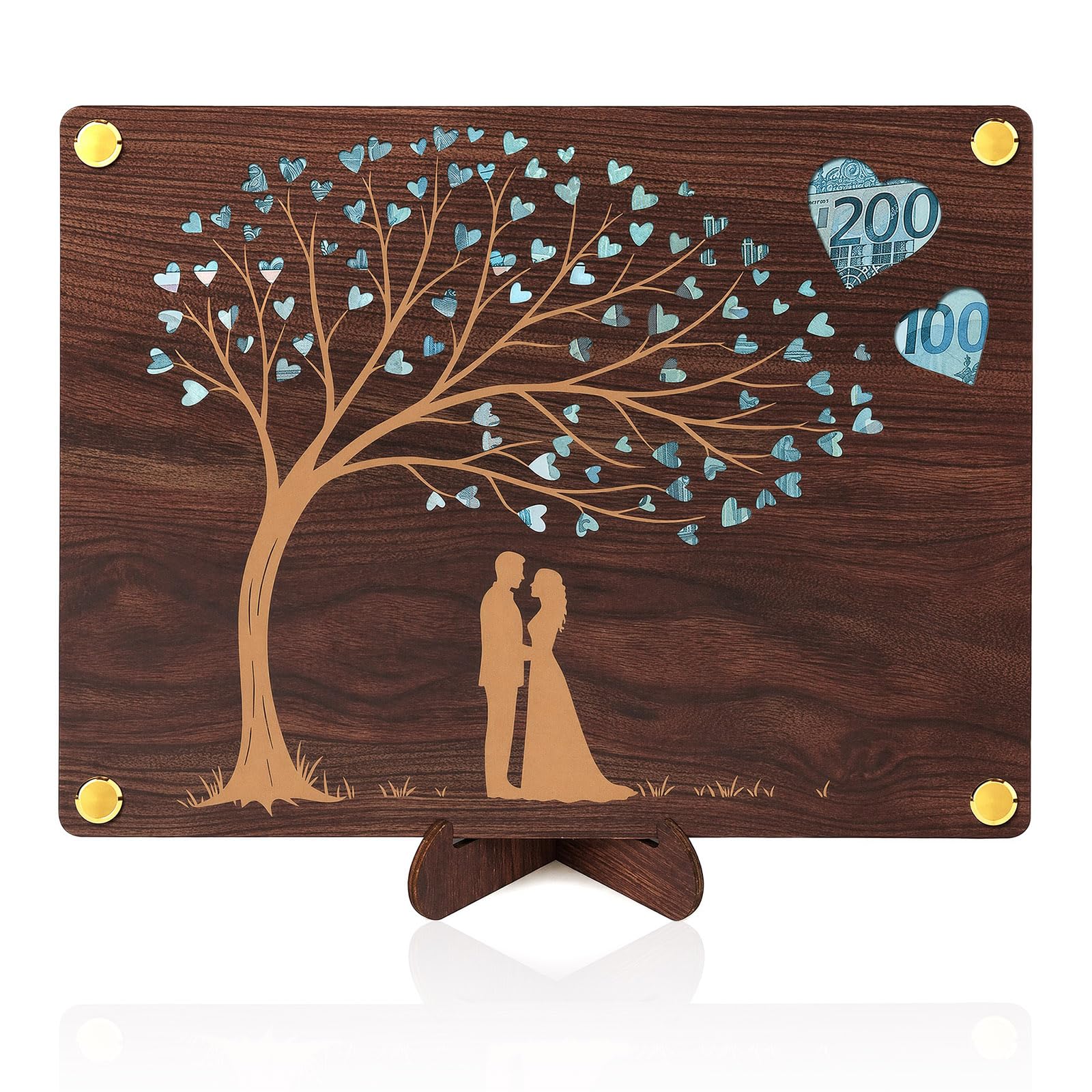 Wooden Wedding Money Card, Wedding Money Gift Wallet,Unique Cash Gift Holder Wallet for Bride and Groom, Romantic Anniversary Present, Personalised Box Alternative with Display Stand for Couples