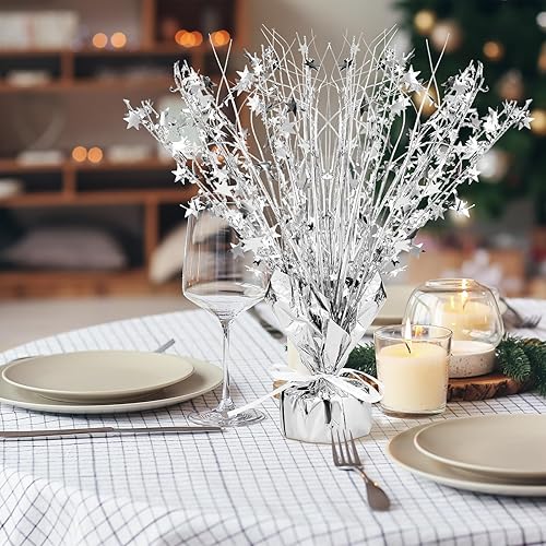 Miniatura 6 de Crowye Centros de mesa de papel de aluminio plateado para mesas, decoraciones de mesa de cumpleaños para Navidad, invierno, bautismo, fiesta,