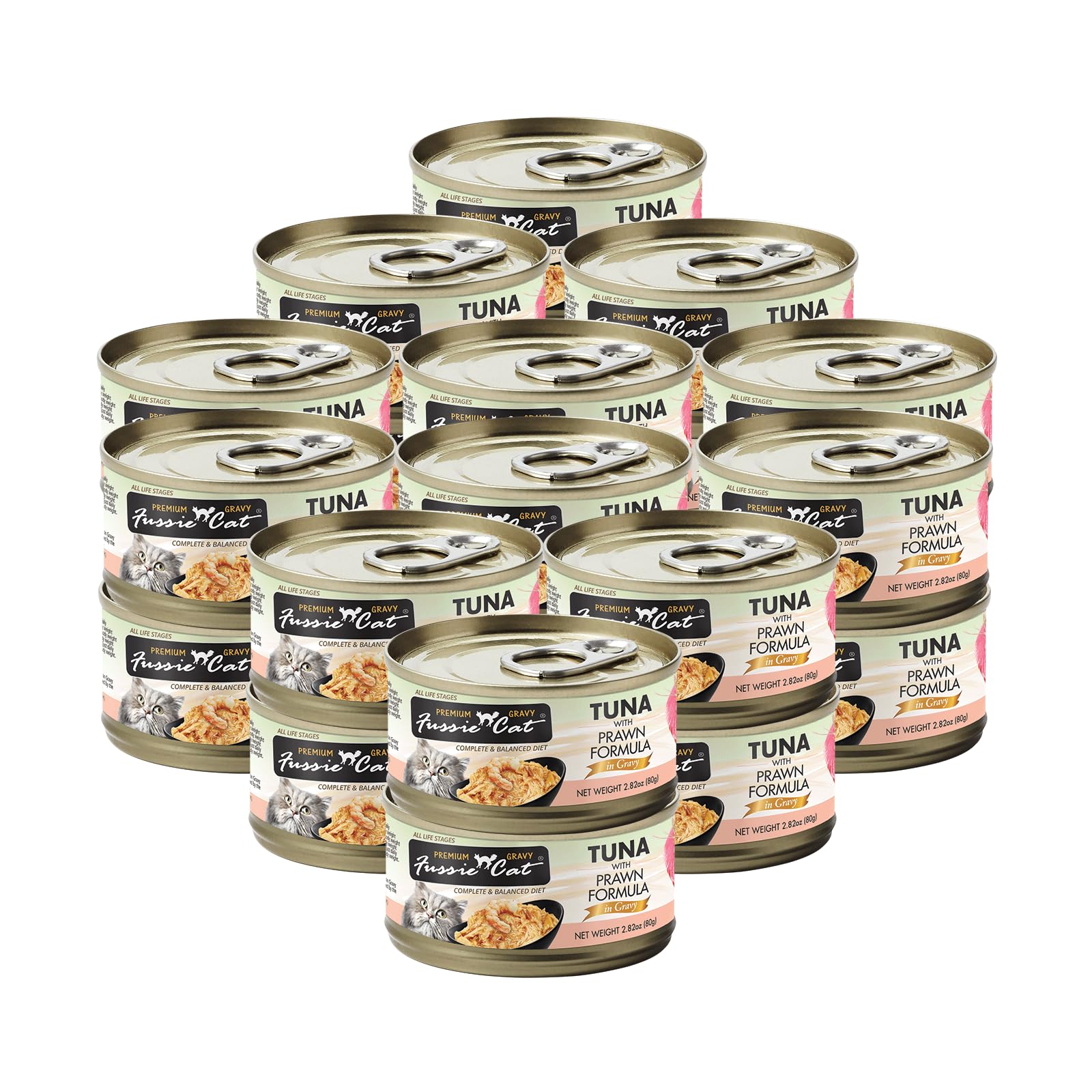 Fussie Cat Premium in Gravy Wet Cat Food, Bundle Pack with HS Can Lid (Case of 24) (2.82oz Cans), (Tuna & Prawns)