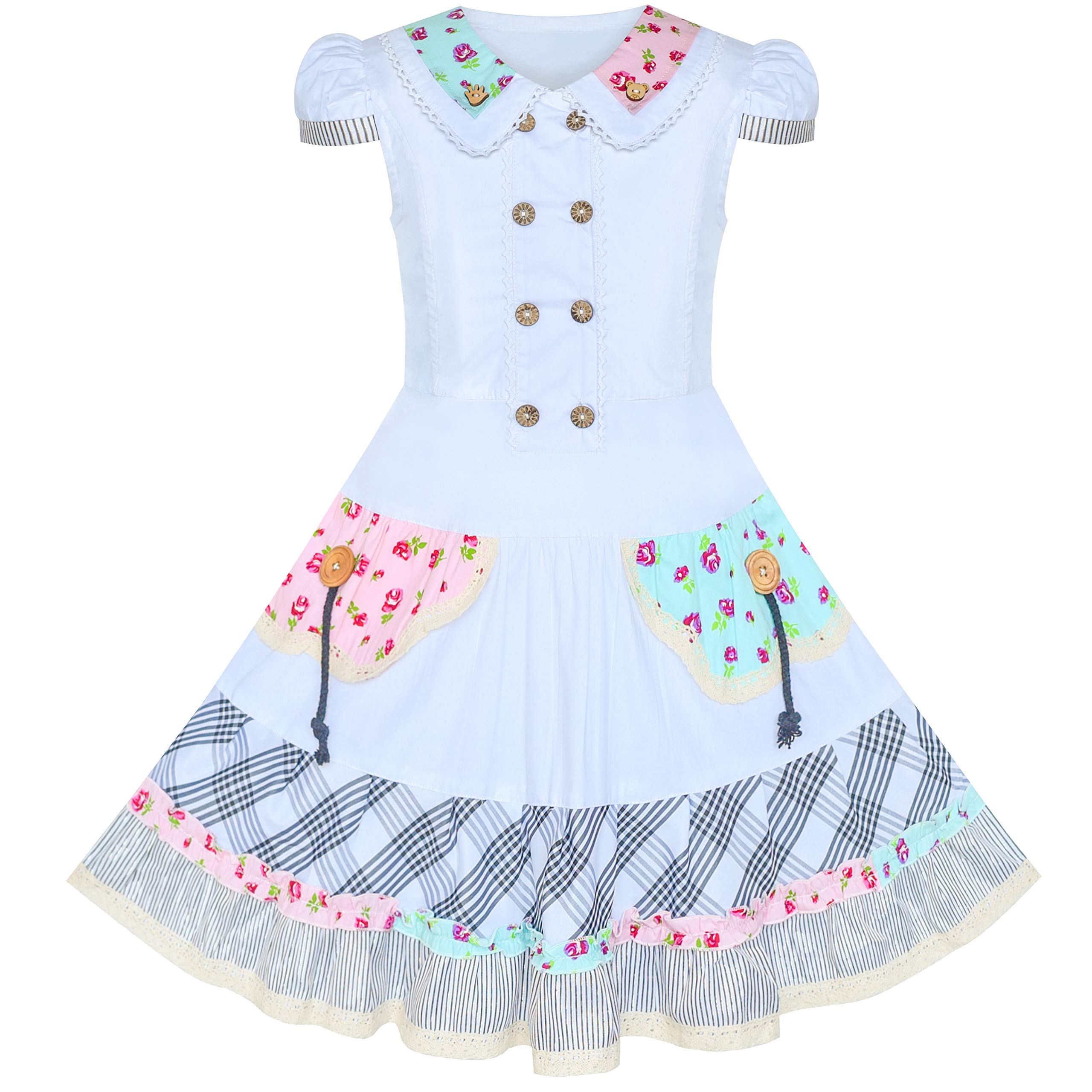 Sunny Fashion Vestido para niña Blanco Botón Casual Manga Corta Todos los días 6-14 años