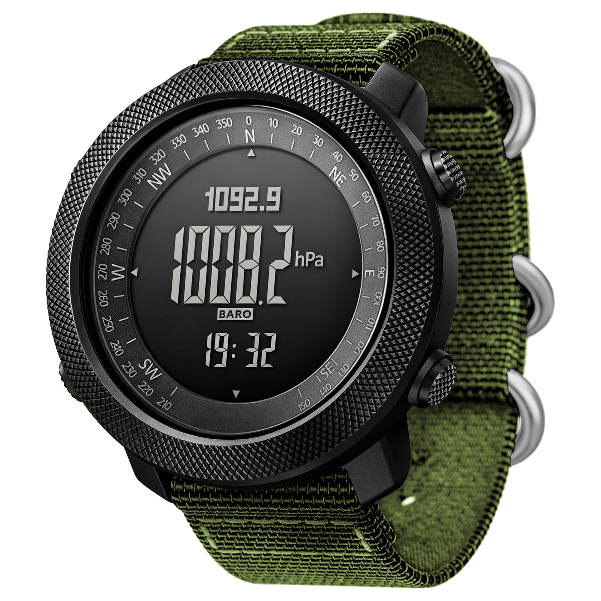 CakCity Montre numérique tactique militaire pour homme, grand cadran de 50 mm, boîtier en alliage de zinc avec bracelet en nylon double couche respirant, étanche 5 ATM, résistant aux chocs, altimètre