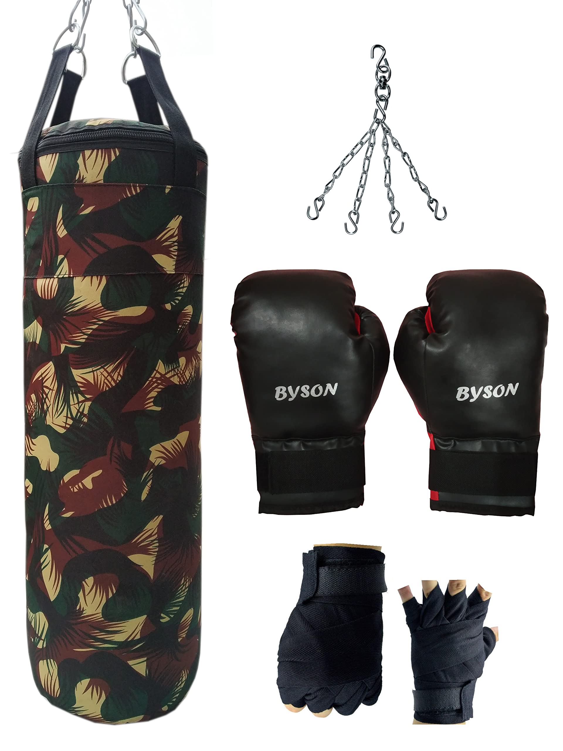 Byson Strong and Tough Camouflage Boxing Kit Set for Training and Practice (36inch Punching Bag, 12OZ Boxing Gloves, Hand Wrap, Chain) Heavy Punching Bag (B09TXQZYDM) Amazon Price History, Amazon Price Tracker