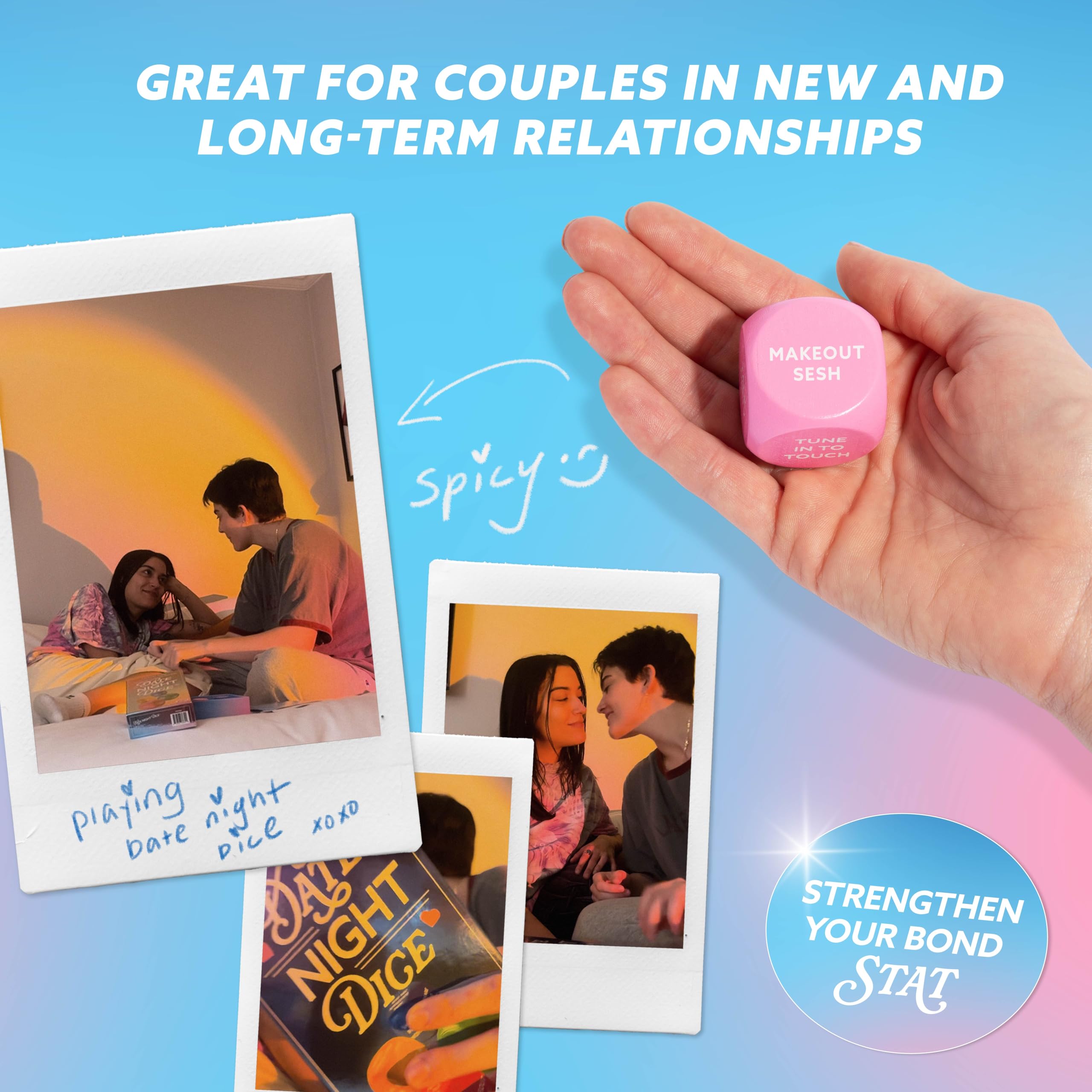 Let's Get Deep® Relatable Dados para Noches en Pareja y Citas nocturnas, más de 200 Ideas únicas, Regalo para Parejas y Bodas, Incluye 4 Dados Personalizados e Instrucciones, para Mayores de 18 años