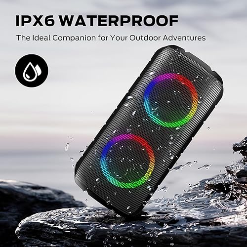 Miniatura 3 de BUGANI Altavoces Bluetooth Luster, altavoz estéreo inalámbrico portátil con luces coloridas, sonido fuerte, Bluetooth 5.3, tiempo de reproducción de