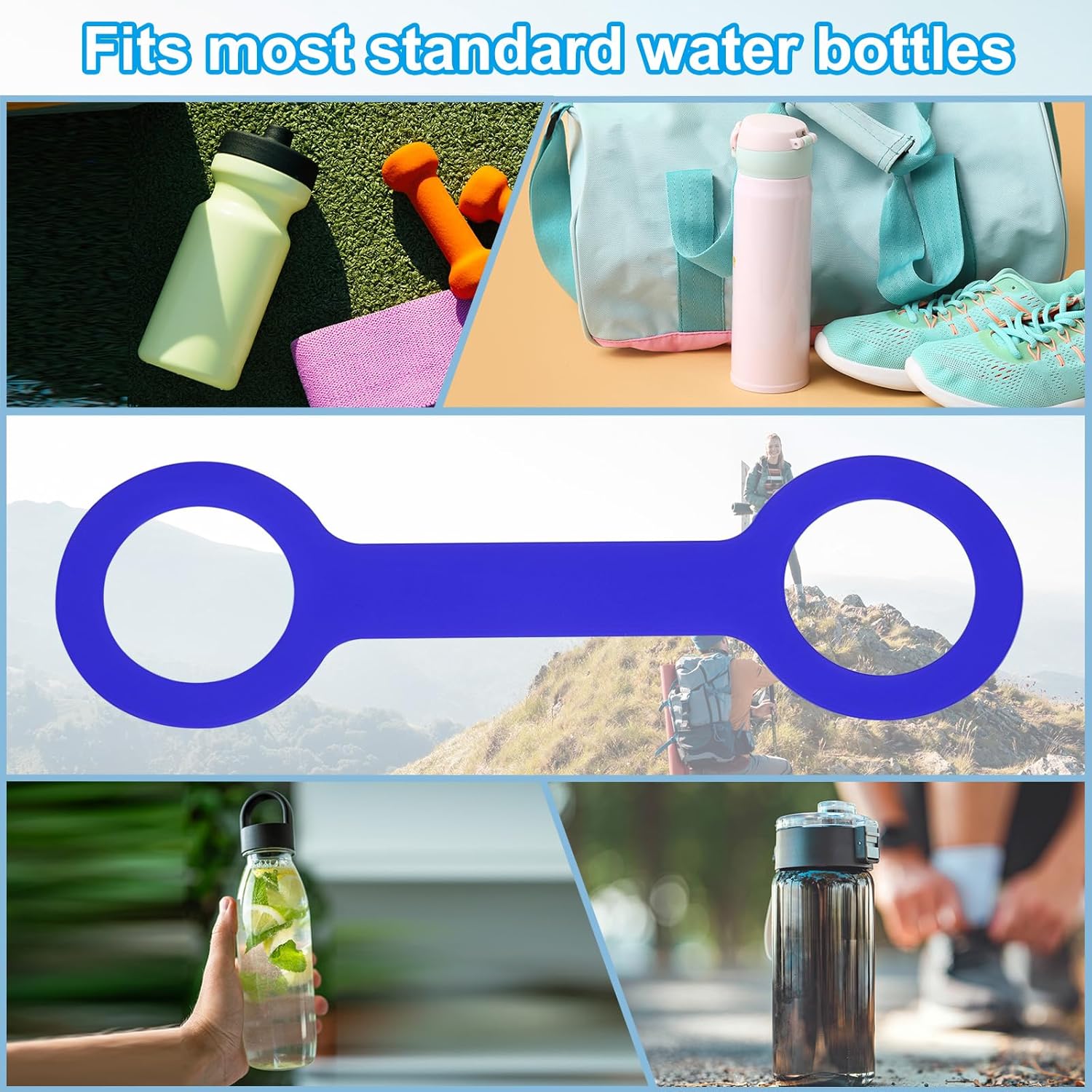 Water Bottle Carrier Grip, 2 Pcs Portable Soft Silicone Non-Slip Water Handle Grip Water Bottle Holder Strap for Outdoor Running Bike Gym Jogging Carrying, Blue