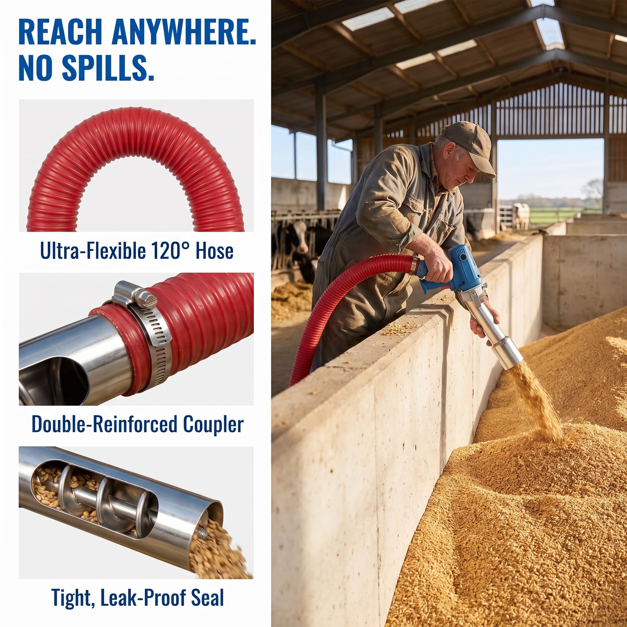 Convoyeur À Vis sans Fin pour Grains – Machine Dalimentation À Vis sans Fin Portable De 2000 W pour Lagriculture, Pompe De Transfert De Poudre Robuste pour Grains, Ciment, Sable – Convoyeur À Vis