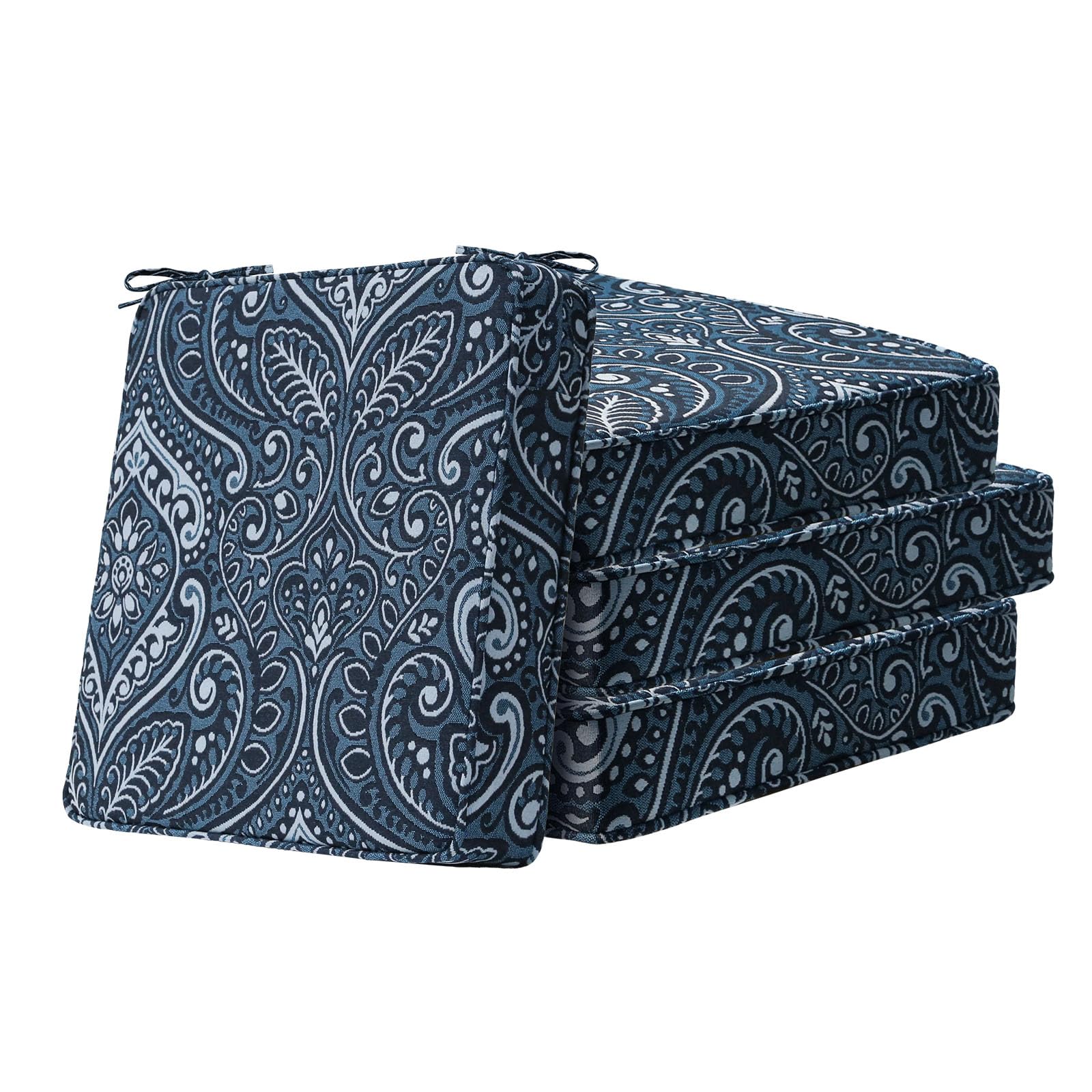 Square Corner Seat Cushions, 19" x 19" x 3", Set of 4, Indoor Outdoor Water Repellent Universal Chair Pads with Ties for Patio Furniture, Garden Deck