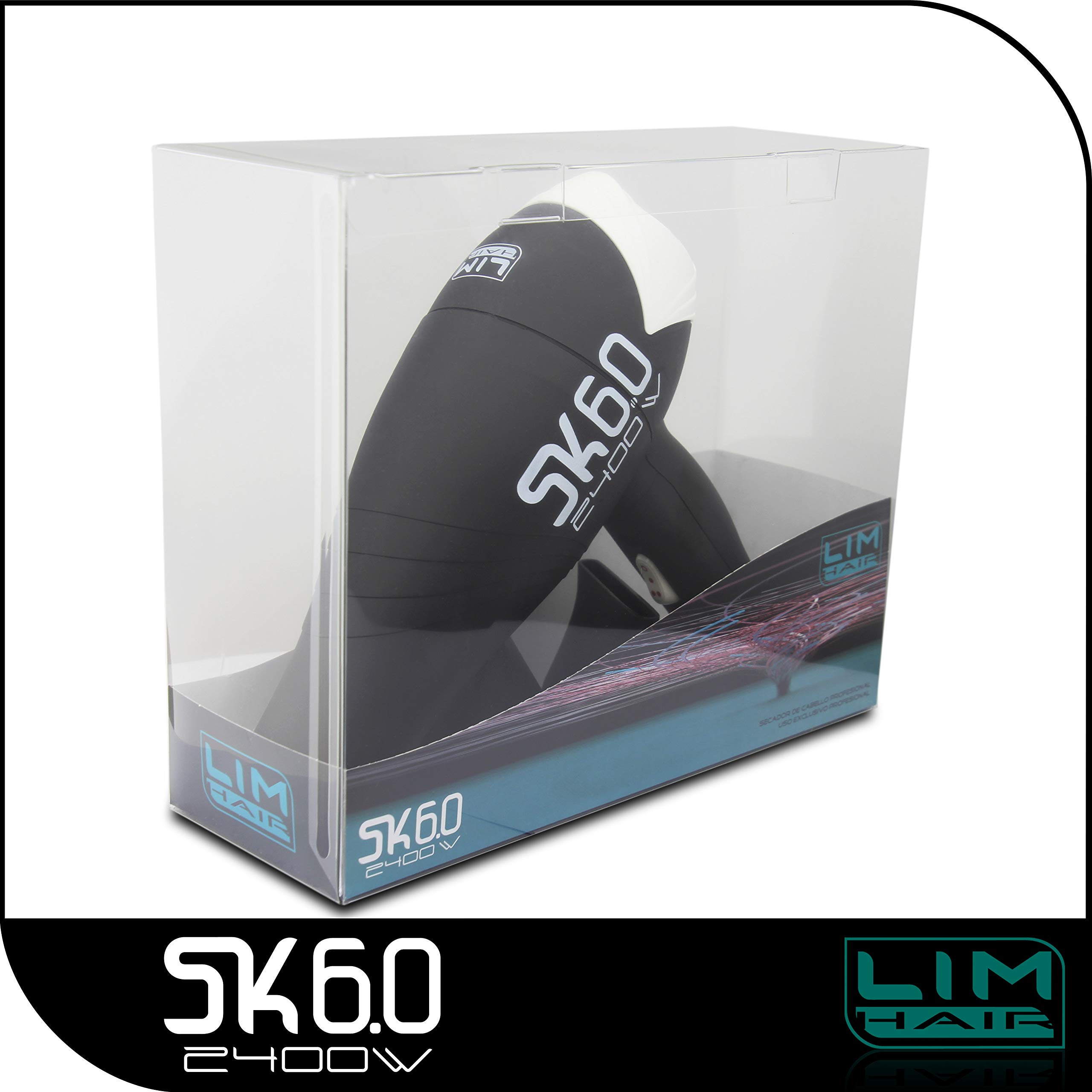 Secador de cabello LIM HAIR SK 6.0 PROFESIONAL Made in SPAIN La más alta potencia 2400 W. IONIC TOURMALINE. Extra vida en uso intensivo (NEGRO)