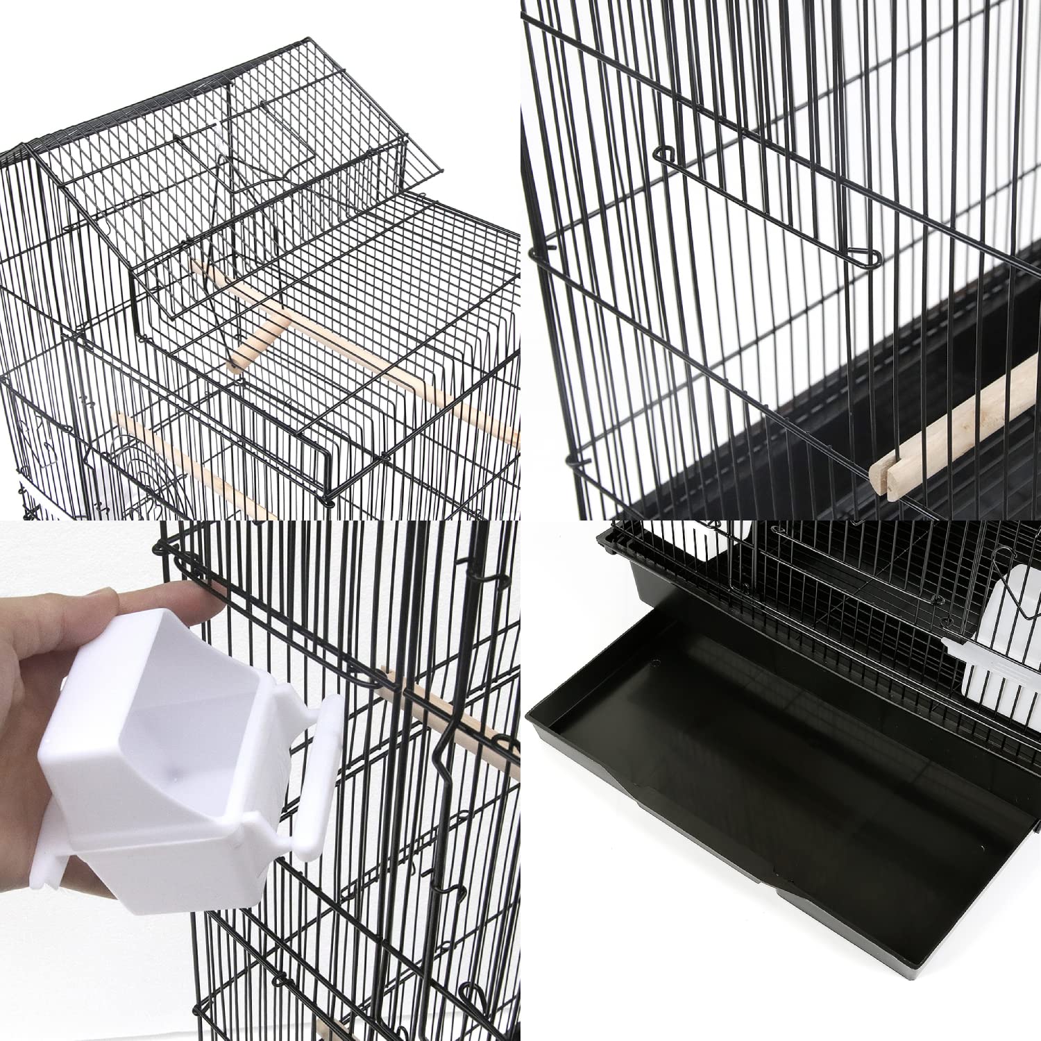Voliera Per Uccelli Da Esterno 75.5x45x45 Cm: Gabbia Per Pappagalli, Cocorite, Canarini, Con Posatoi E Mangiatoie, Colore Nero