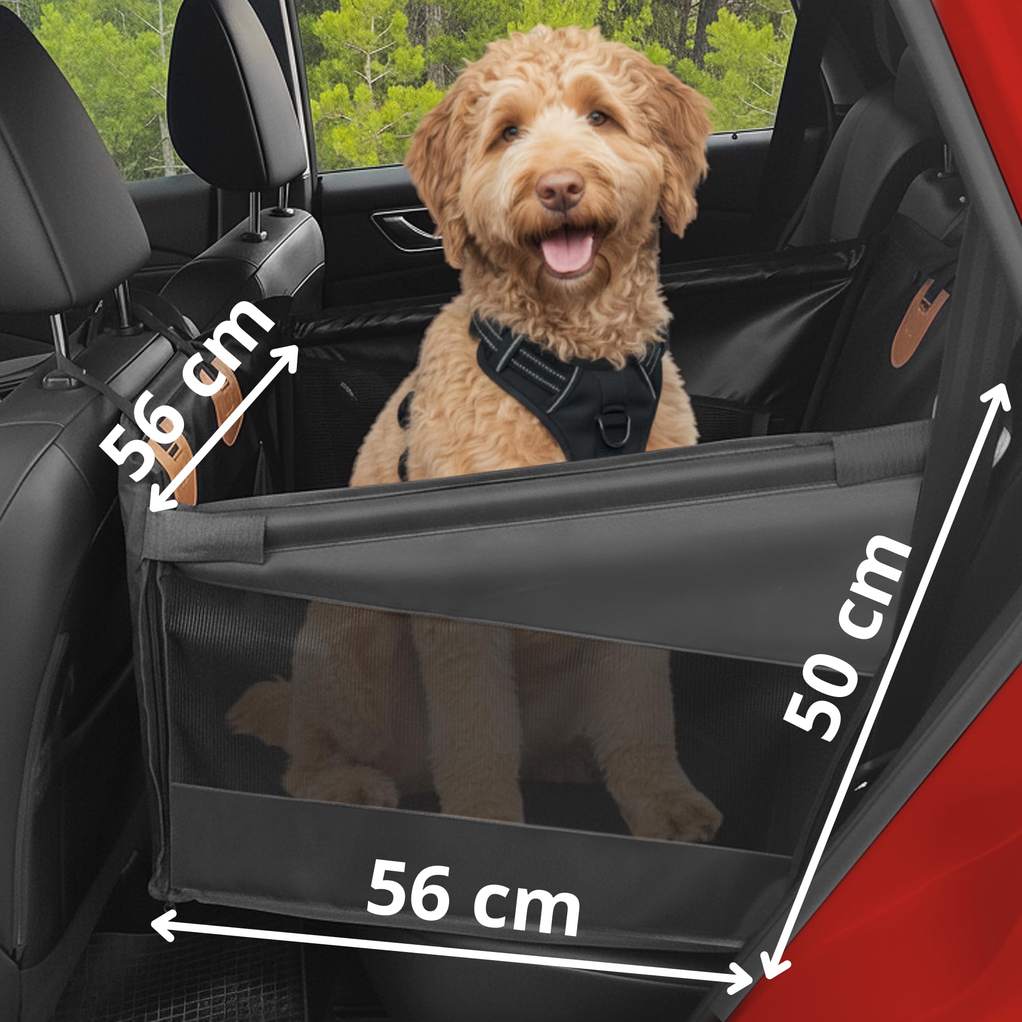 Asiento Coche Perro Mediano – Asiento Impermeable, Base Rigida, Acolchado, Ventilado - Dog Car Seat - No Deja Pelos – Seguro y Resistente - Viajes y Escapadas – Silla Perro Coche Robusto hasta 25 Kg