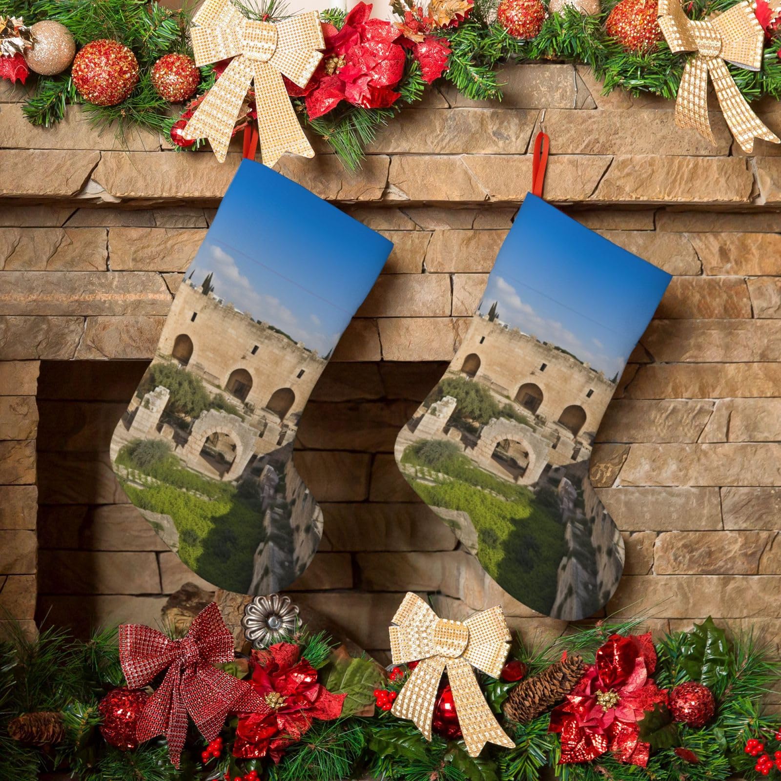 KLOPH Christmas Stockings 18" Personalized Xmas Stocking Israel at The Tower of David Decoration Stocking Hanging Fireplace Stocking for Holiday Xmas Tree Christmas Fireplace Decor