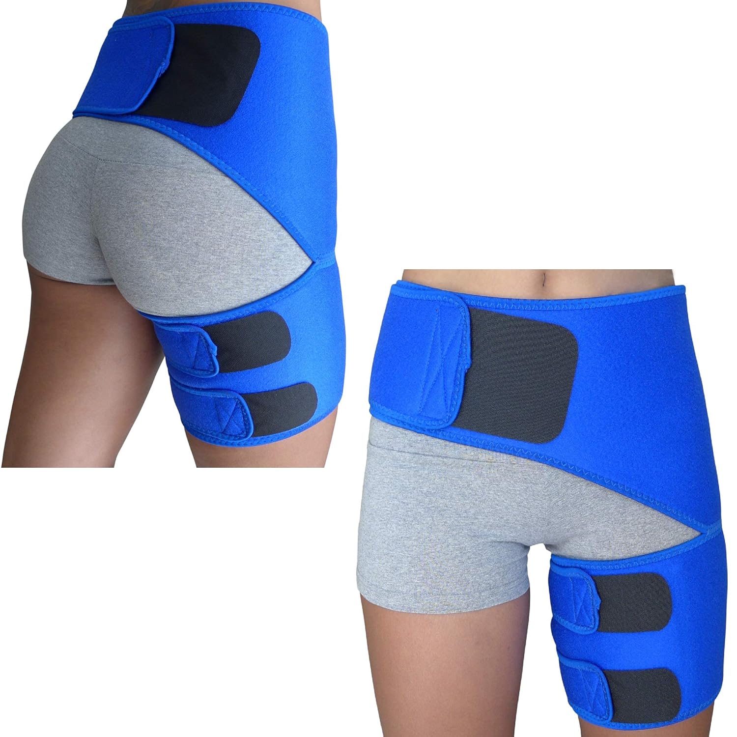 Hip Brace - Hamstring Thigh Compression Support - Sciatica Pain Relief Brace - Wrap for Hip Flexor Strain, Groin Pull, SI Joint, Arthritis, Bursitis, Sciatic Nerve for Men, Women (Blue) : Health & Household