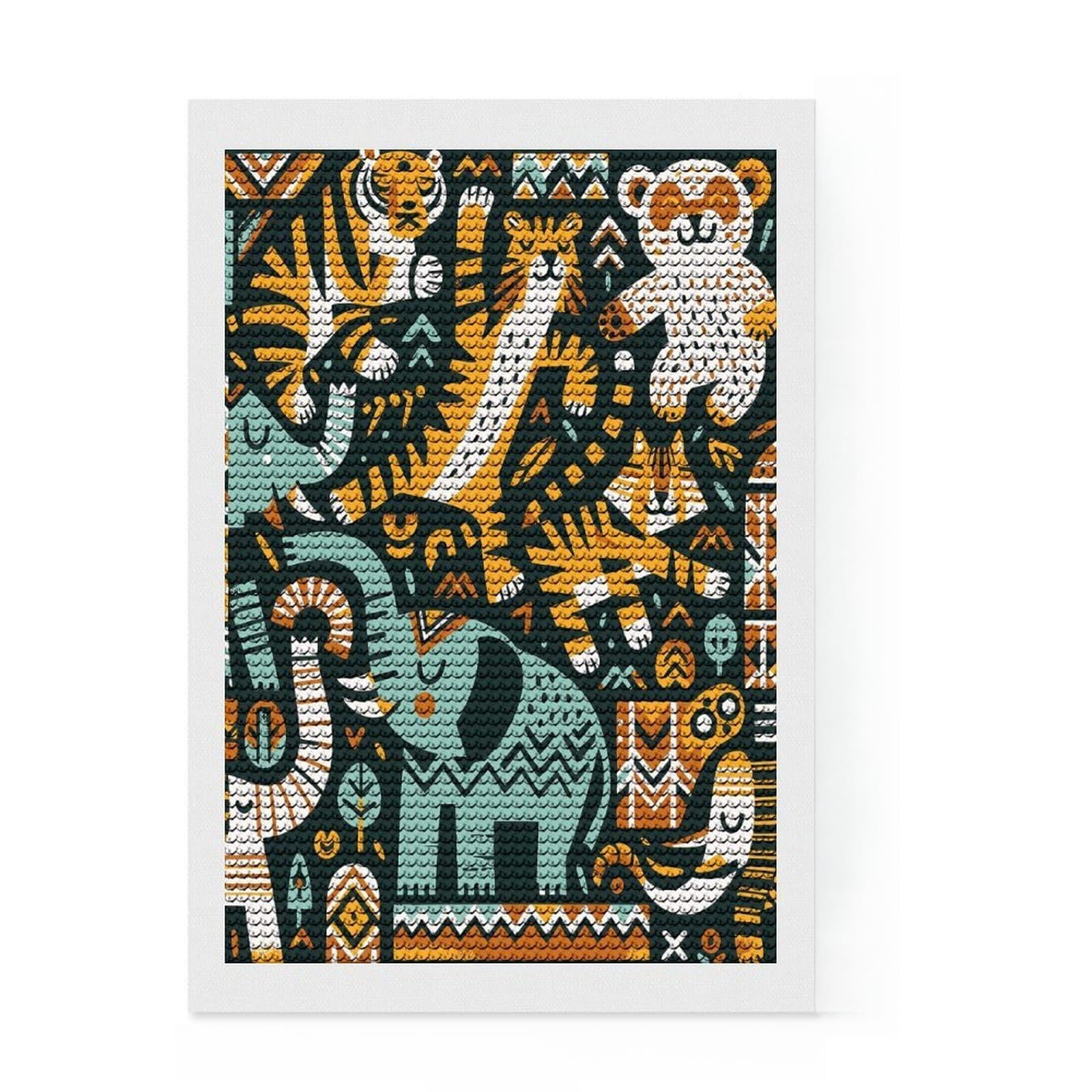 Junmoney Forest Fiesta Paradise Round Drill Diamond Painting 8"x12", with Tool Kit, Easy to Follow Symbols, Farmhouse Decor, for Craft Lovers