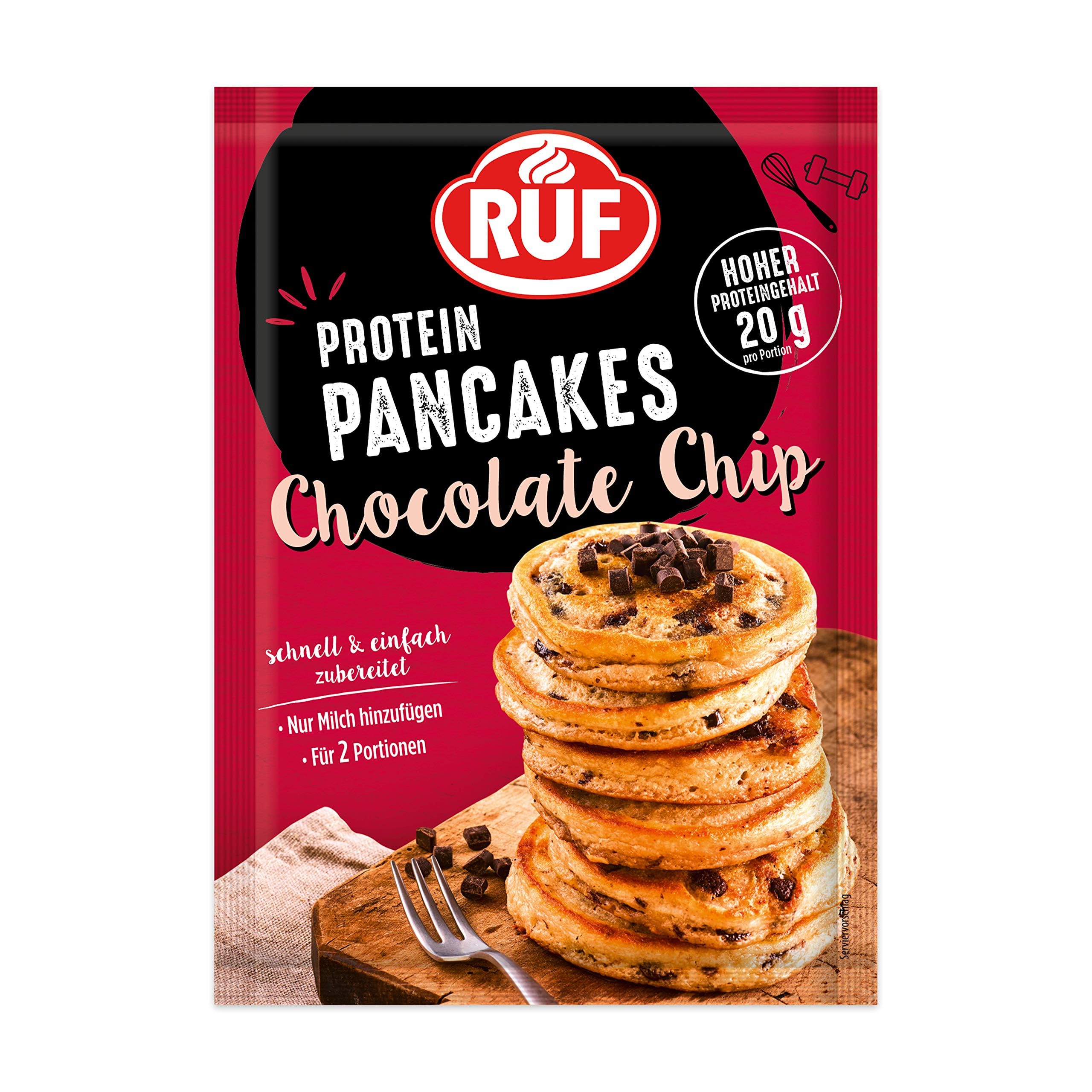 RUF Protein Pancakes Chocolate Chip mit herben Zartbitter Chocolate Chunks, schnell zubereitet, Power-Frühstück, hoher Proteingehalt, 1 x 150g-Beutel