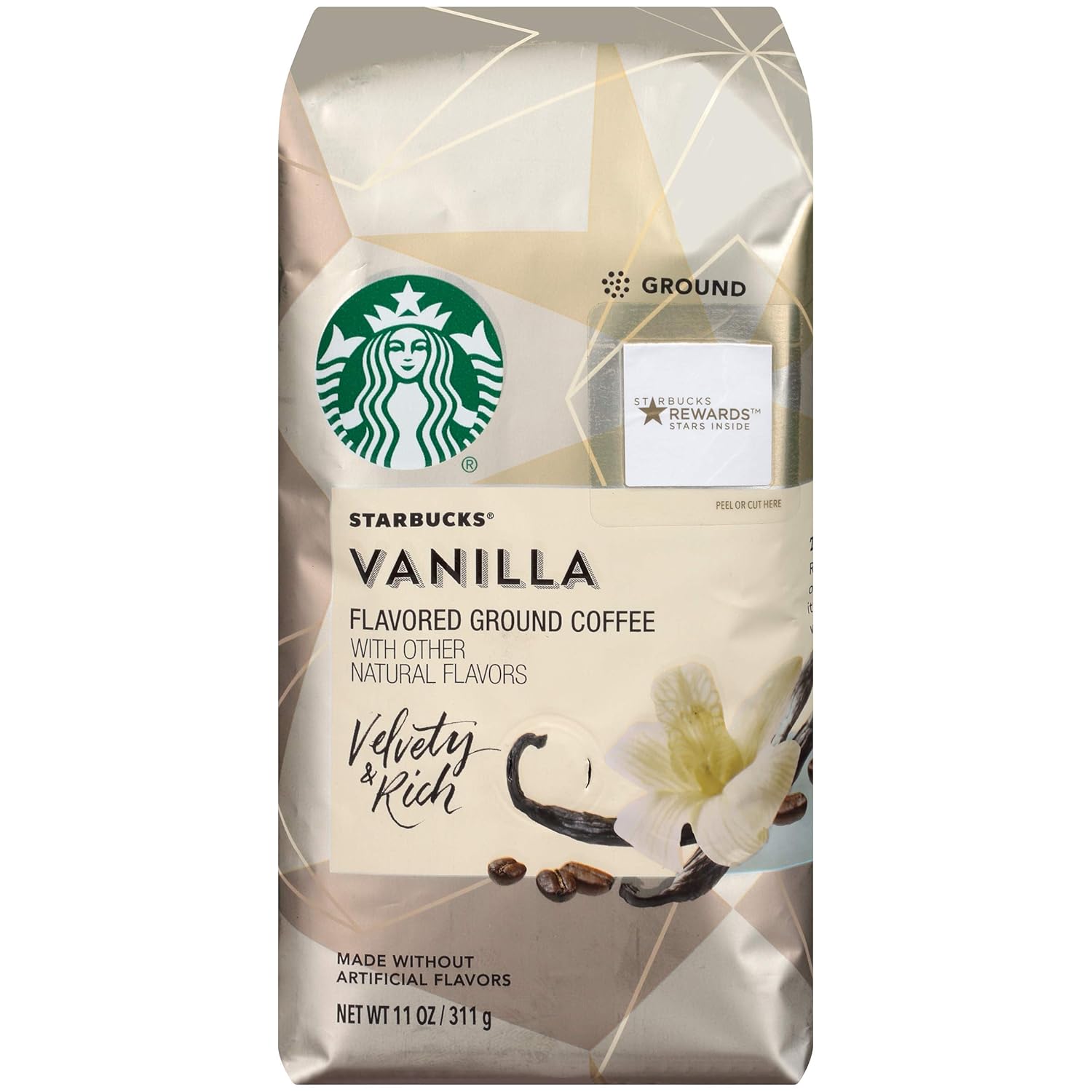 Starbucks Flavored Ground Coffee, Vanilla - Velvety & Rich, Made without Artificial Flavors - 11 OZ (Pack of 1)