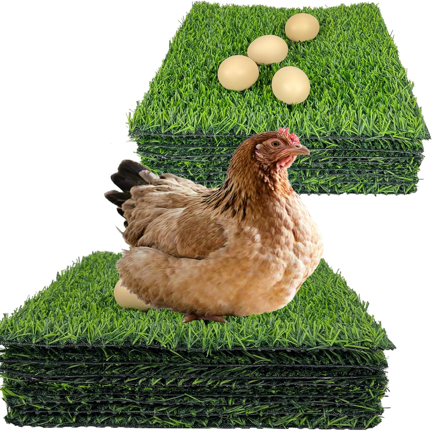 NeatHouse 8 Pack Reusable Chicken Nesting Pads 11.8x11.8" - Washable Artificial Grass Egg Mats for Coops, Pets, Crafts - Green